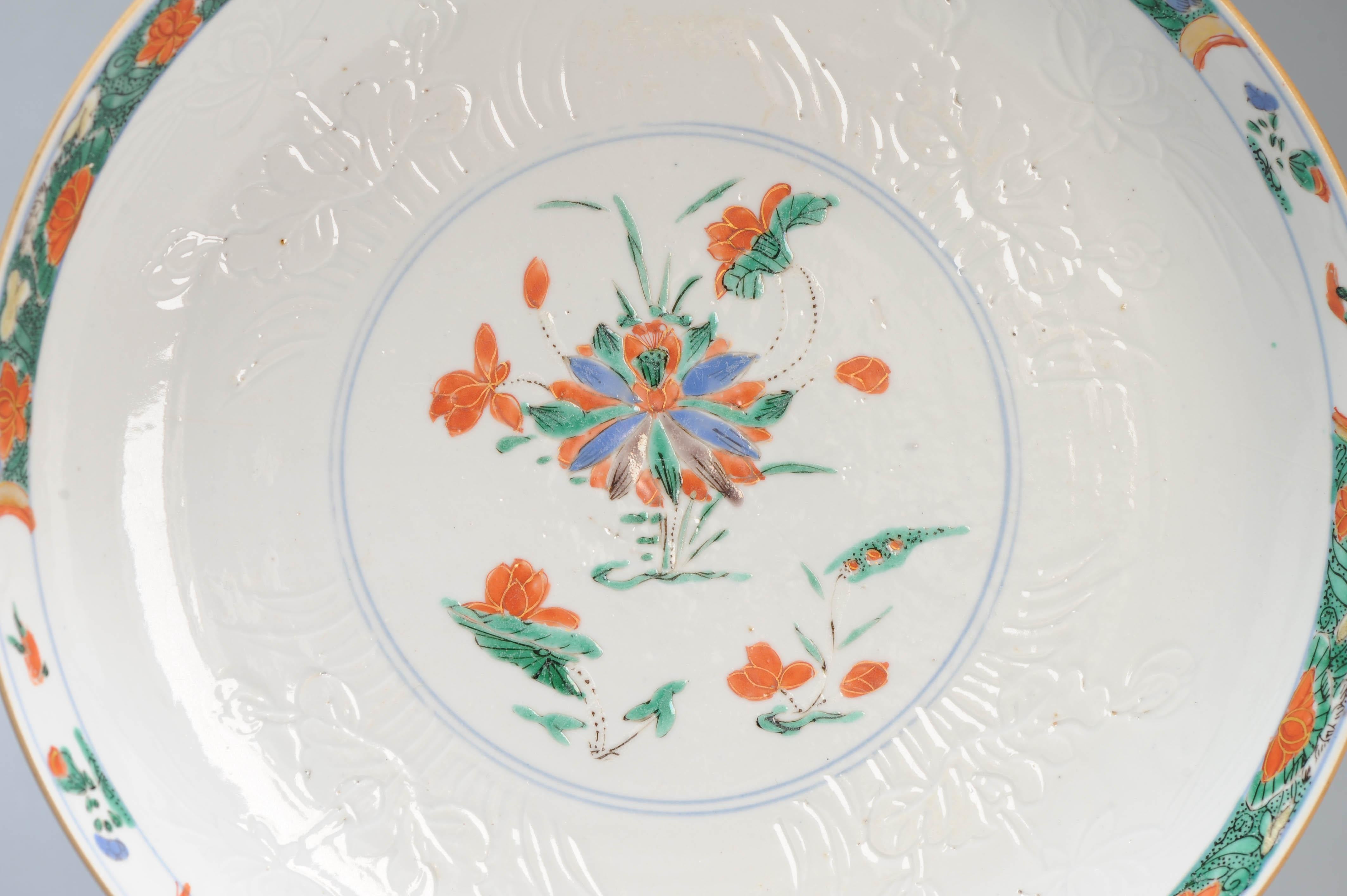 Pair Antique 18C Kangxi/Yongzheng Dish Qing Chinese Porcelain Famille Verte For Sale 12