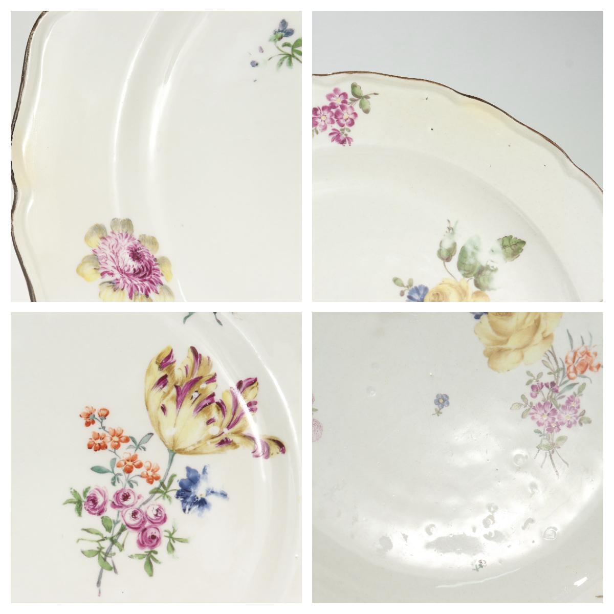 Pair Antique 18c Meissen Neuer Ausschnitt Porcelain Plates with Deutsche Blumen For Sale 5