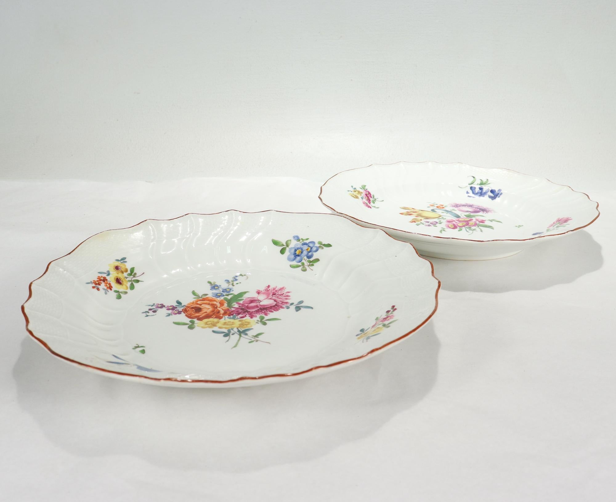 18th Century Pair Antique 18C Meissen Porcelain Neuozier Marcolini Period Plates with Flowers For Sale