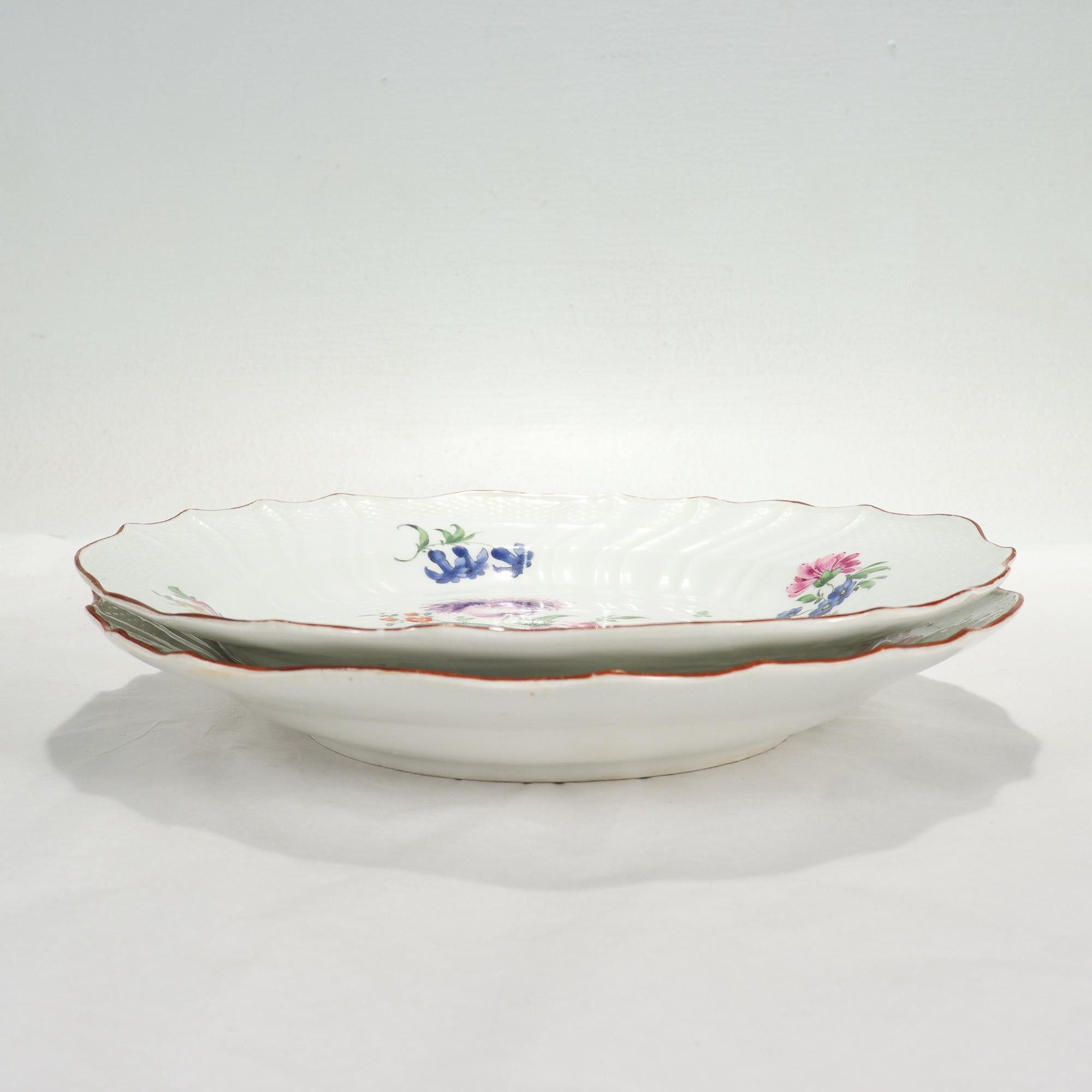 Pair Antique 18C Meissen Porcelain Neuozier Marcolini Period Plates with Flowers For Sale 2
