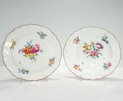 Pair Antique 18C Meissen Porcelain Neuozier Marcolini Period Plates with Flowers