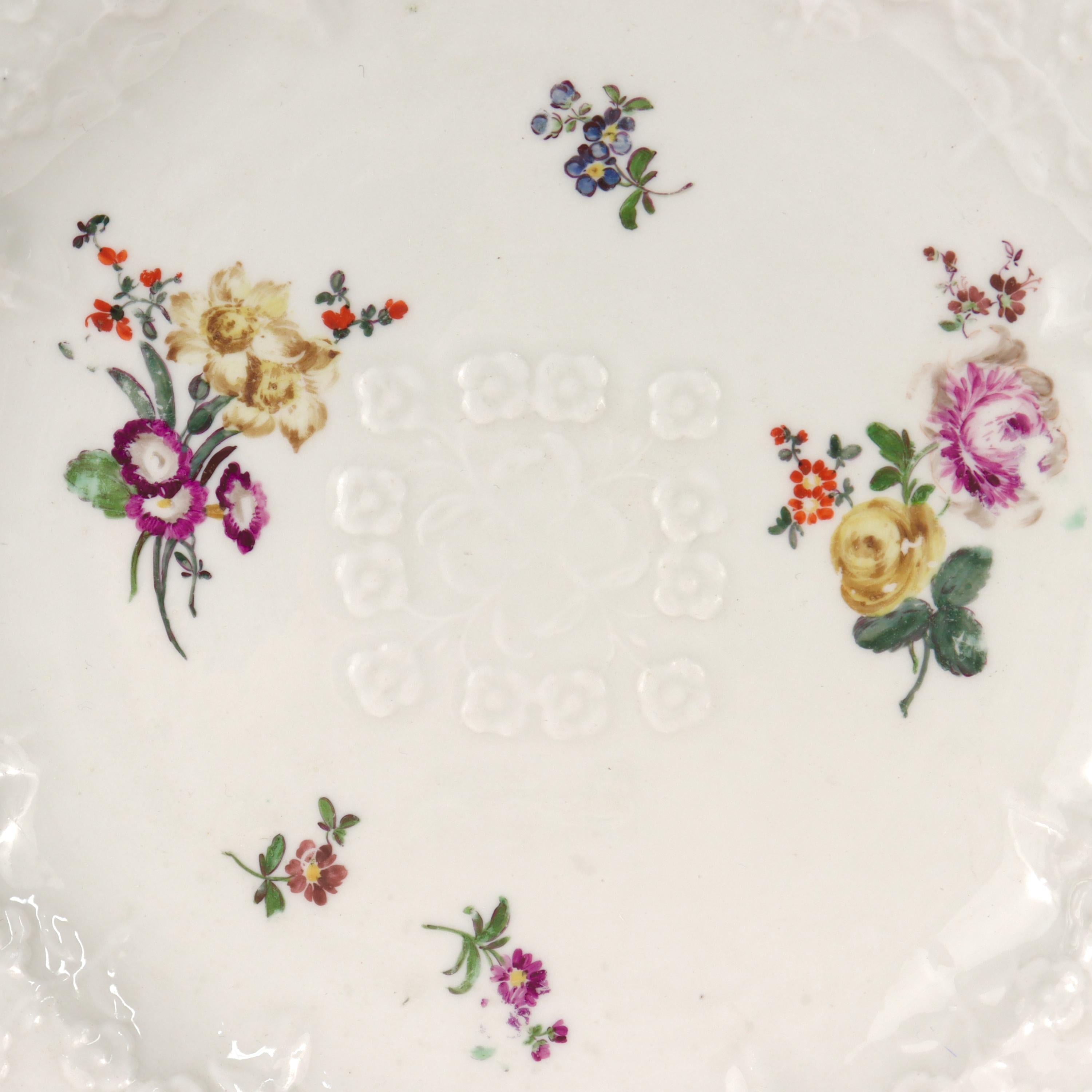 Pair Antique 18c Meissen Vergissmeinnicht Pattern Porcelain Plates with Flowers For Sale 1
