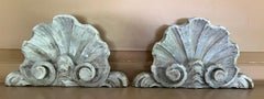 Pair Antique 18th c. French Rococo Carved Wood Sea Shell Architectural Cornices