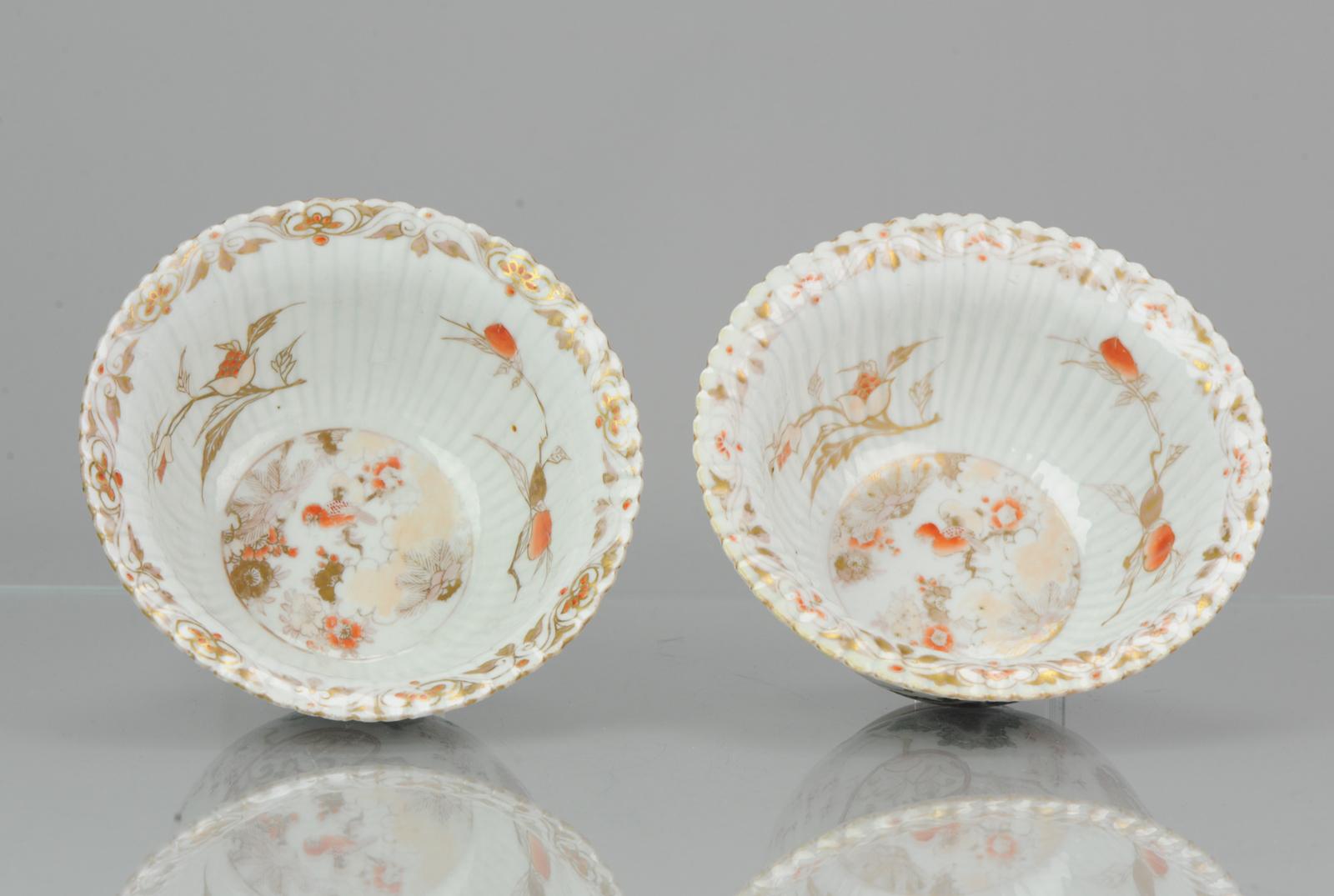 Porcelain Pair Antique 18th C Japanese Imari Gold Bowl Japan Figure Edo Period For Sale