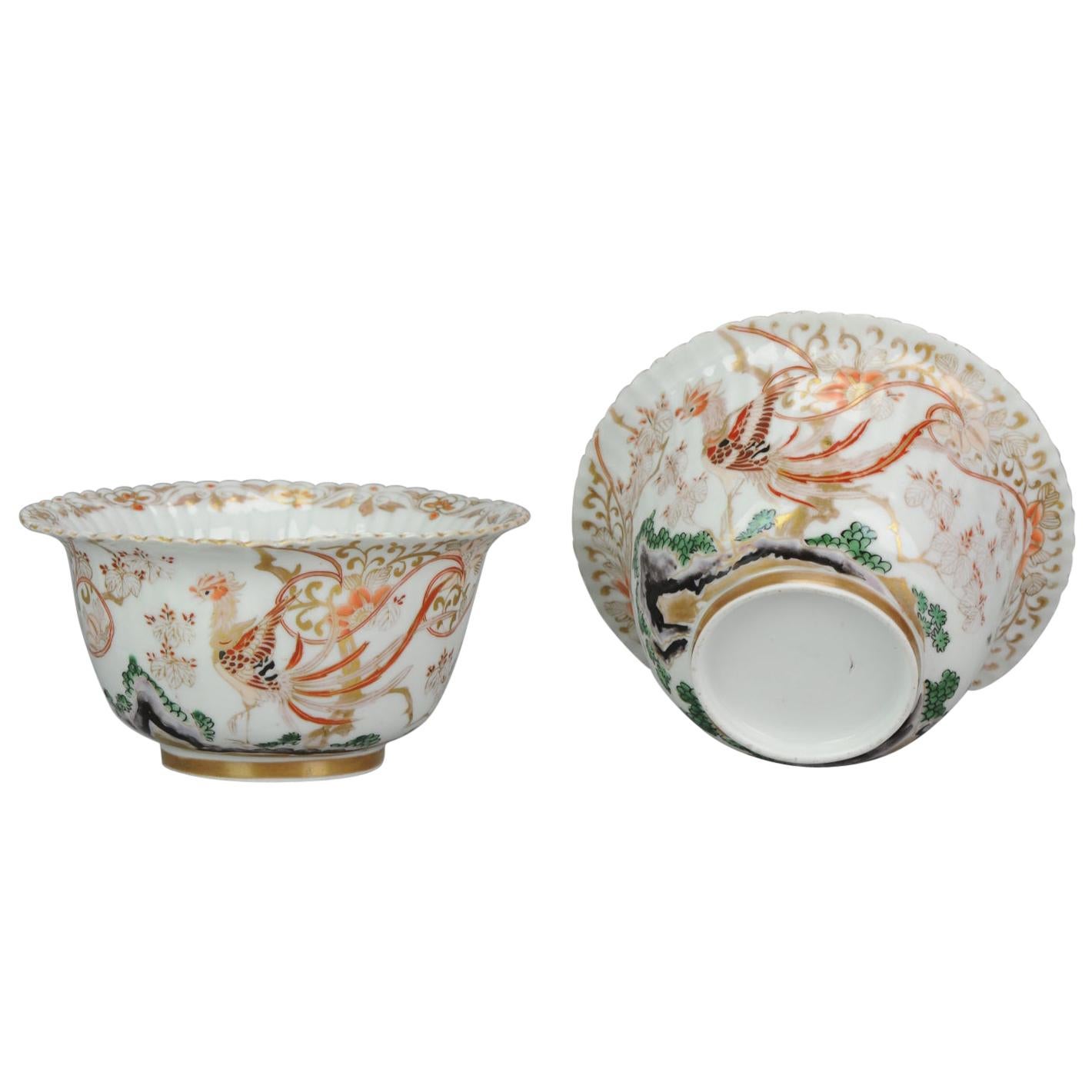 Pareja Antiguo Tazón de Oro Imari Japonés del Siglo XVIII Figura Japón Periodo Edo