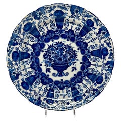 Pair Antique 18th Century Dutch Delft Blue & White Porcelain Chargers Circa 1780