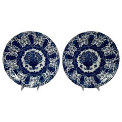 Coppia di antichi caricatori in porcellana blu e bianca Delft del XVIII secolo CIRCA 1780