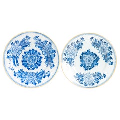 Pair Antique 18th century Dutch Delft Earthenware Plate Delftware Based On Ch