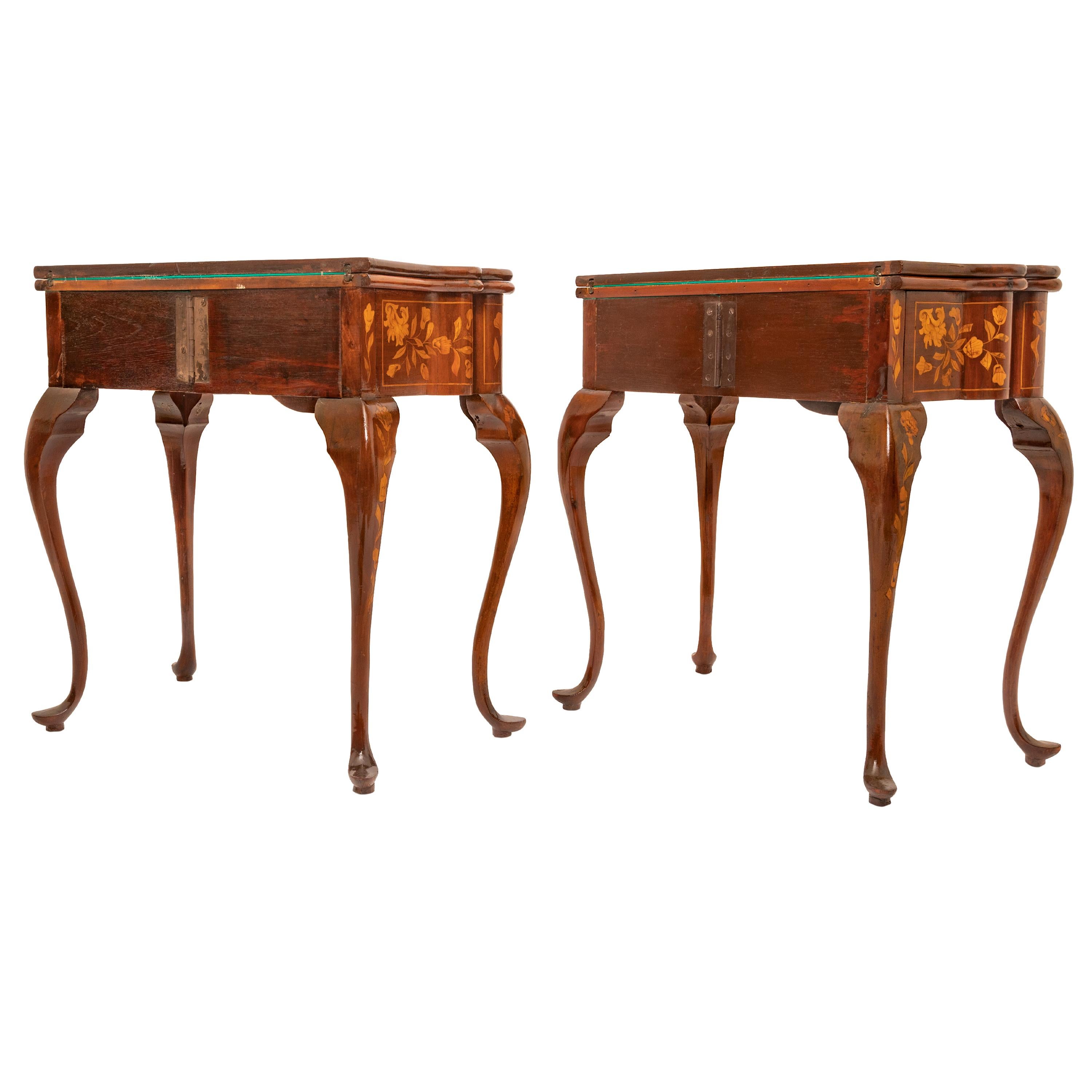Pair Antique 19th Century Dutch Walnut Marquetry Card Game Console Tables 1820 For Sale 5