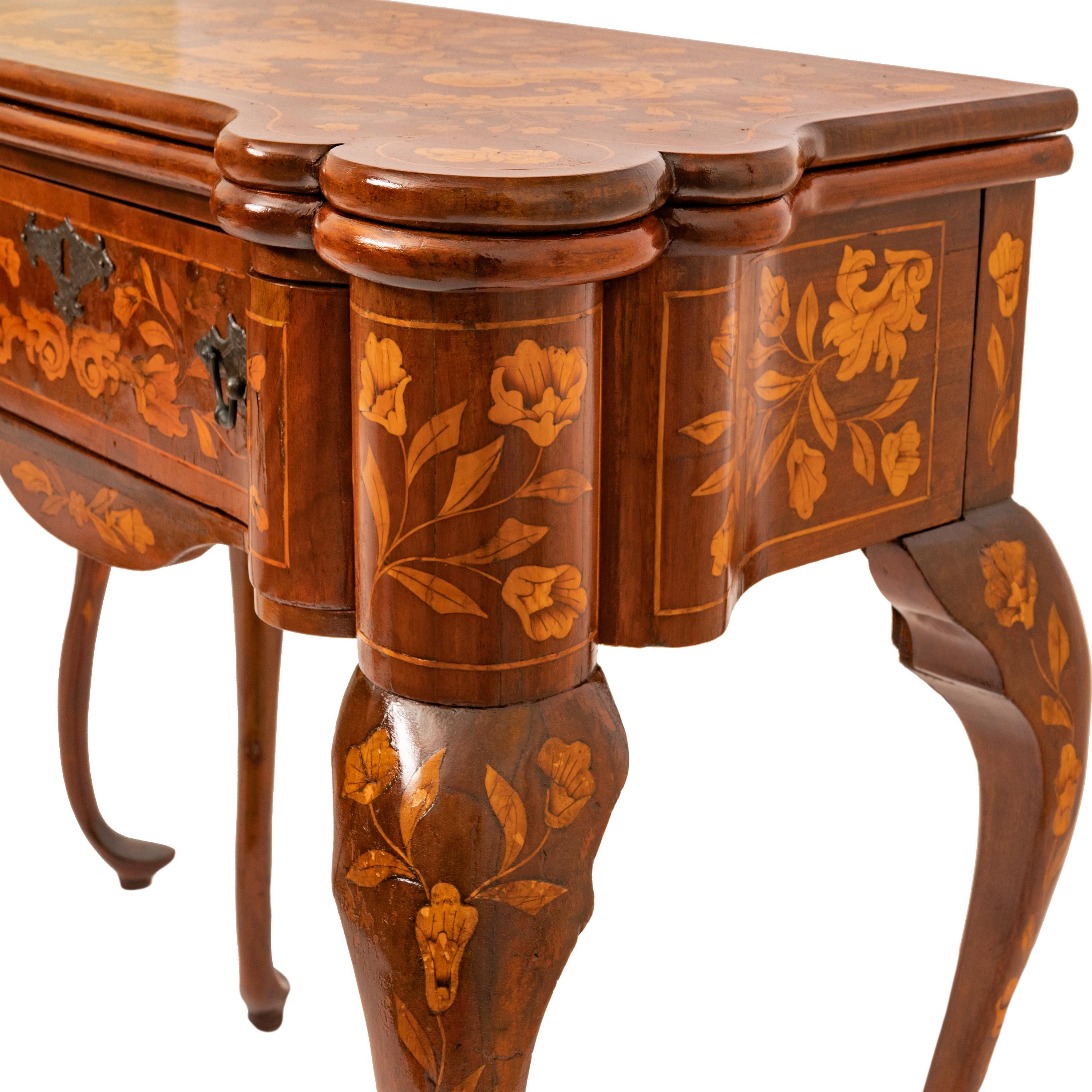 Pair Antique 19th Century Dutch Walnut Marquetry Card Game Console Tables 1820 For Sale 11