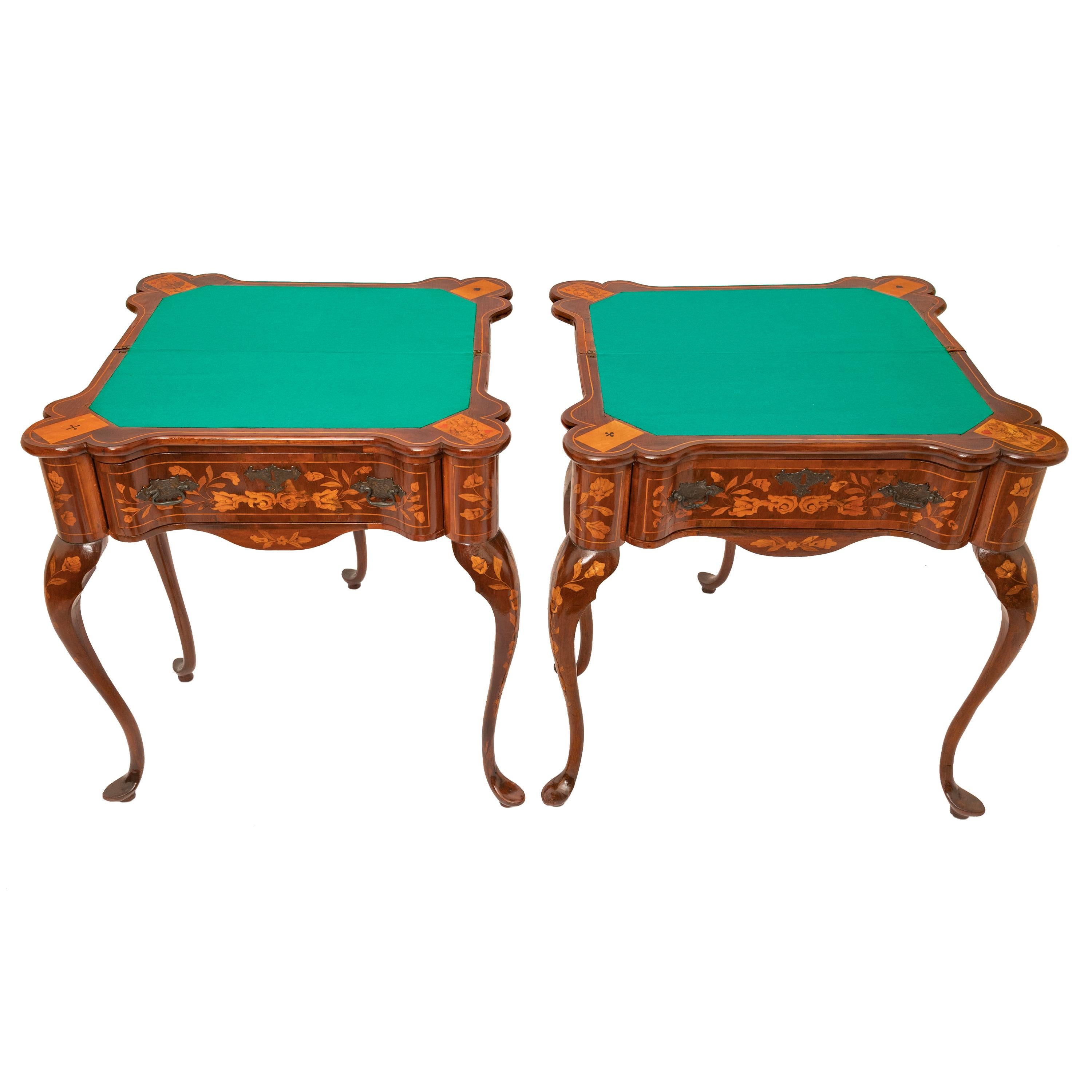 Pair Antique 19th Century Dutch Walnut Marquetry Card Game Console Tables 1820 For Sale 2