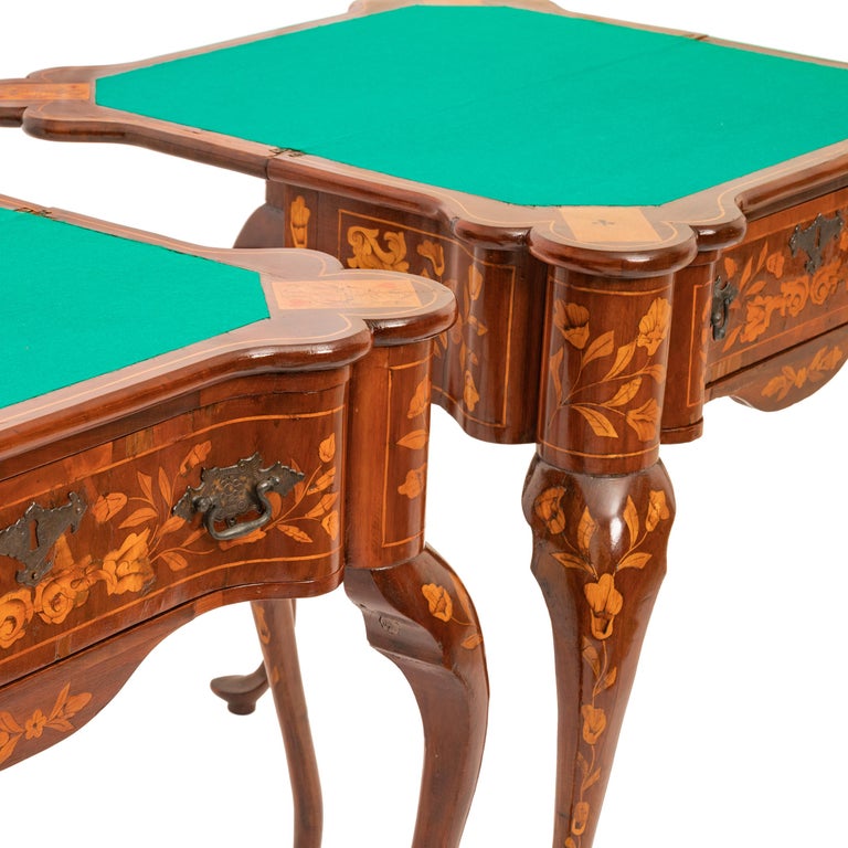 Pair Antique 19th Century Dutch Walnut Marquetry Card Game Console ...