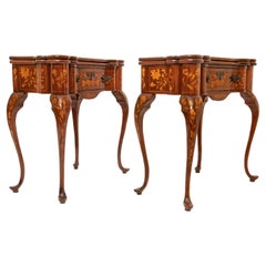 Pair Antique 19th Century Dutch Walnut Marquetry Card Game Console Tables 1820