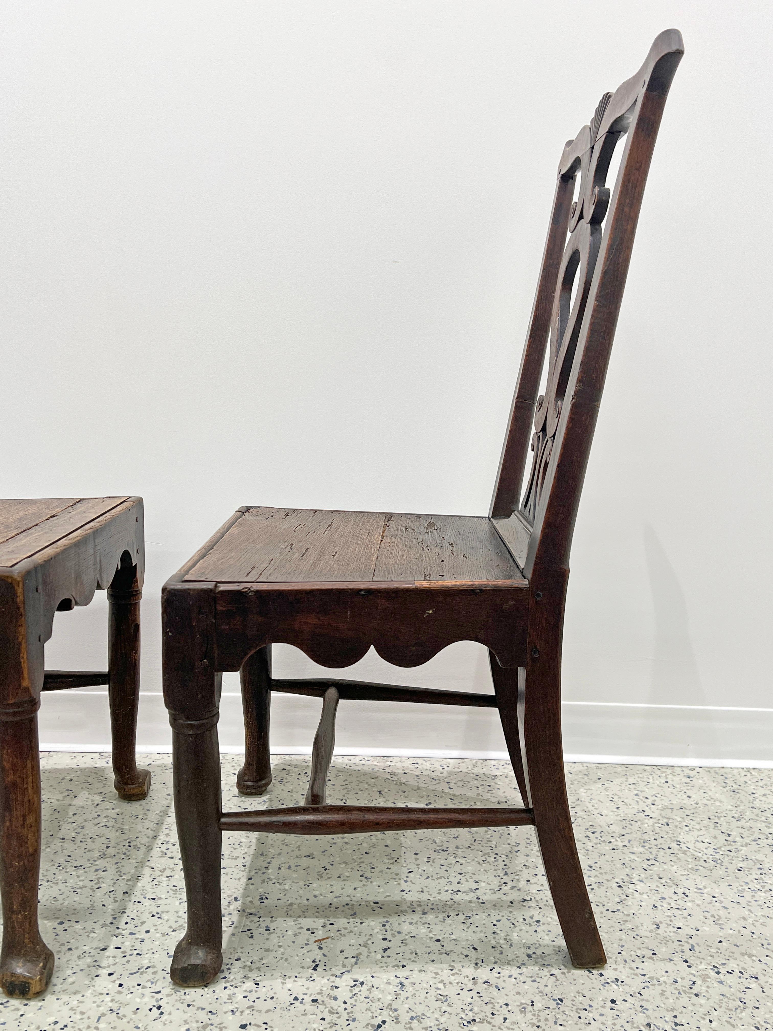 Pair Antique 18th Century Irish Oak Chippendale Side Chairs with Celtic Carving For Sale 6