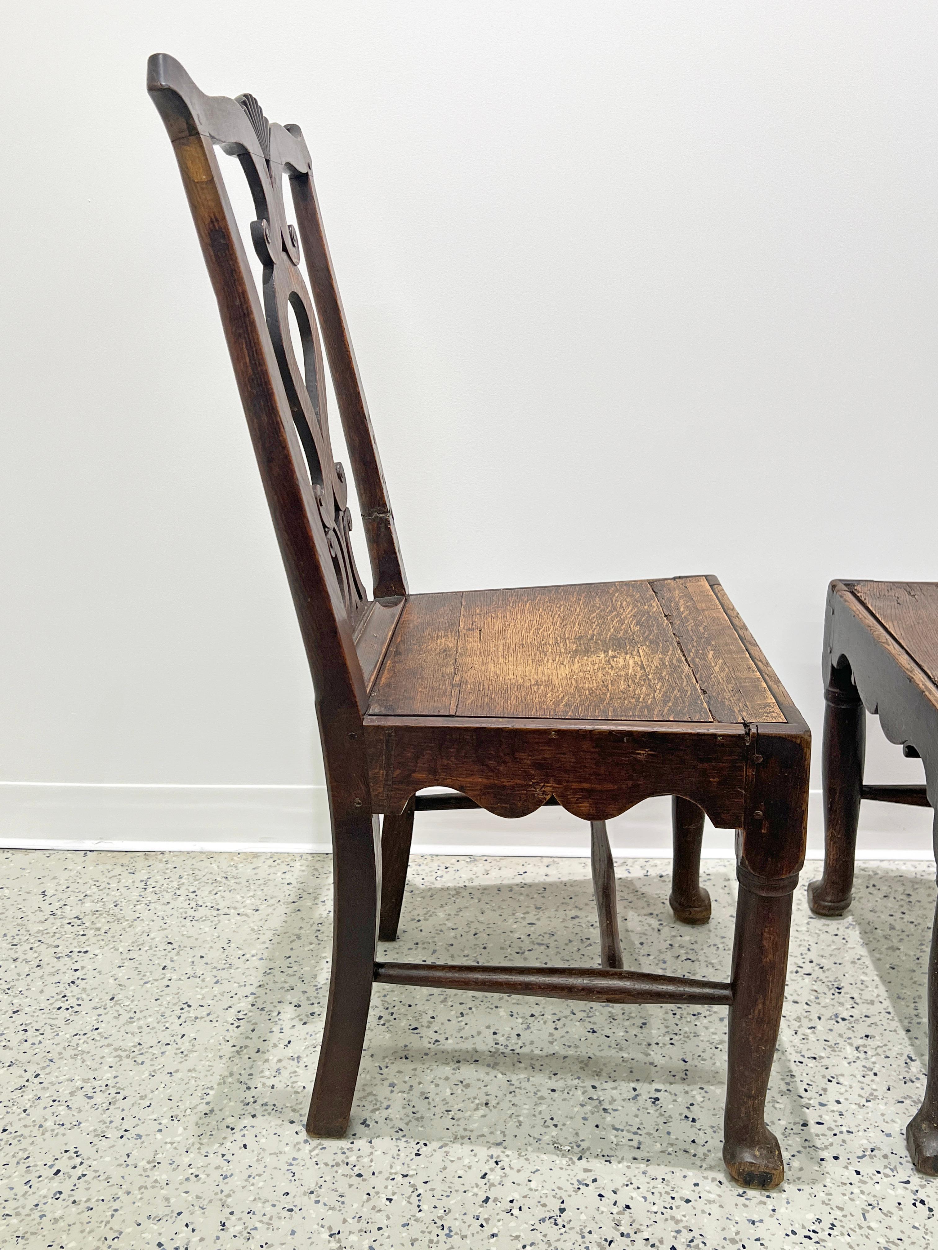 Pair Antique 18th Century Irish Oak Chippendale Side Chairs with Celtic Carving For Sale 8