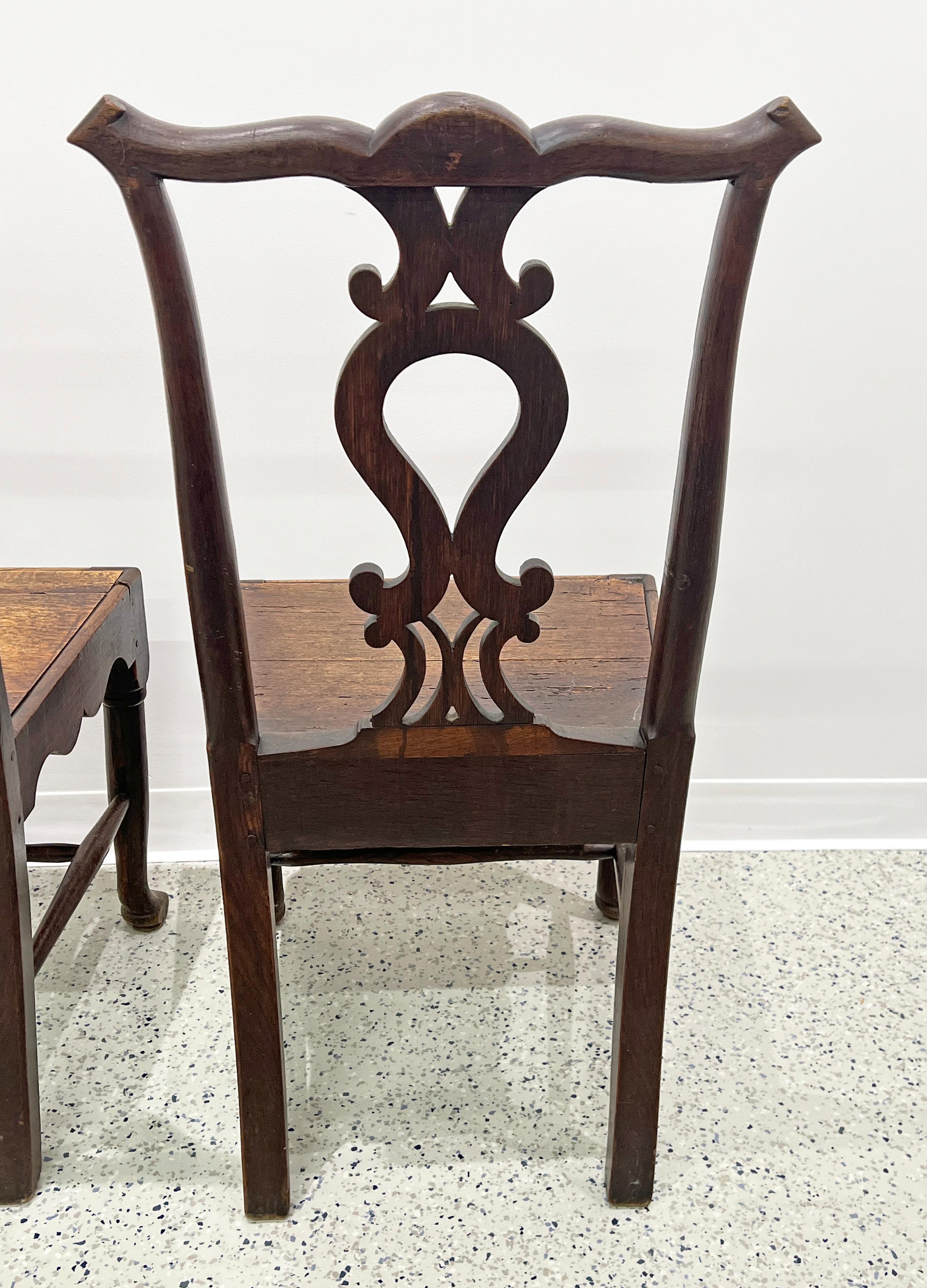 Pair Antique 18th Century Irish Oak Chippendale Side Chairs with Celtic Carving For Sale 9