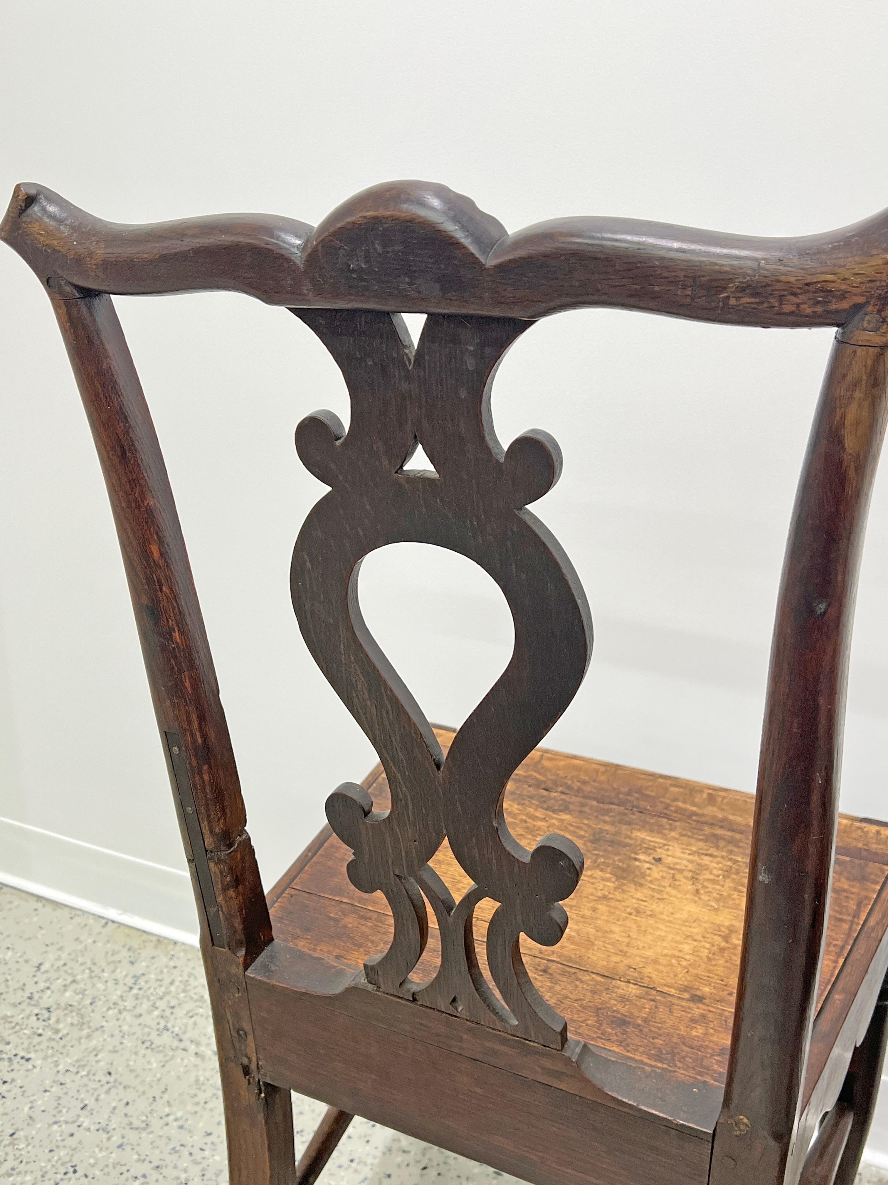 Pair Antique 18th Century Irish Oak Chippendale Side Chairs with Celtic Carving For Sale 12