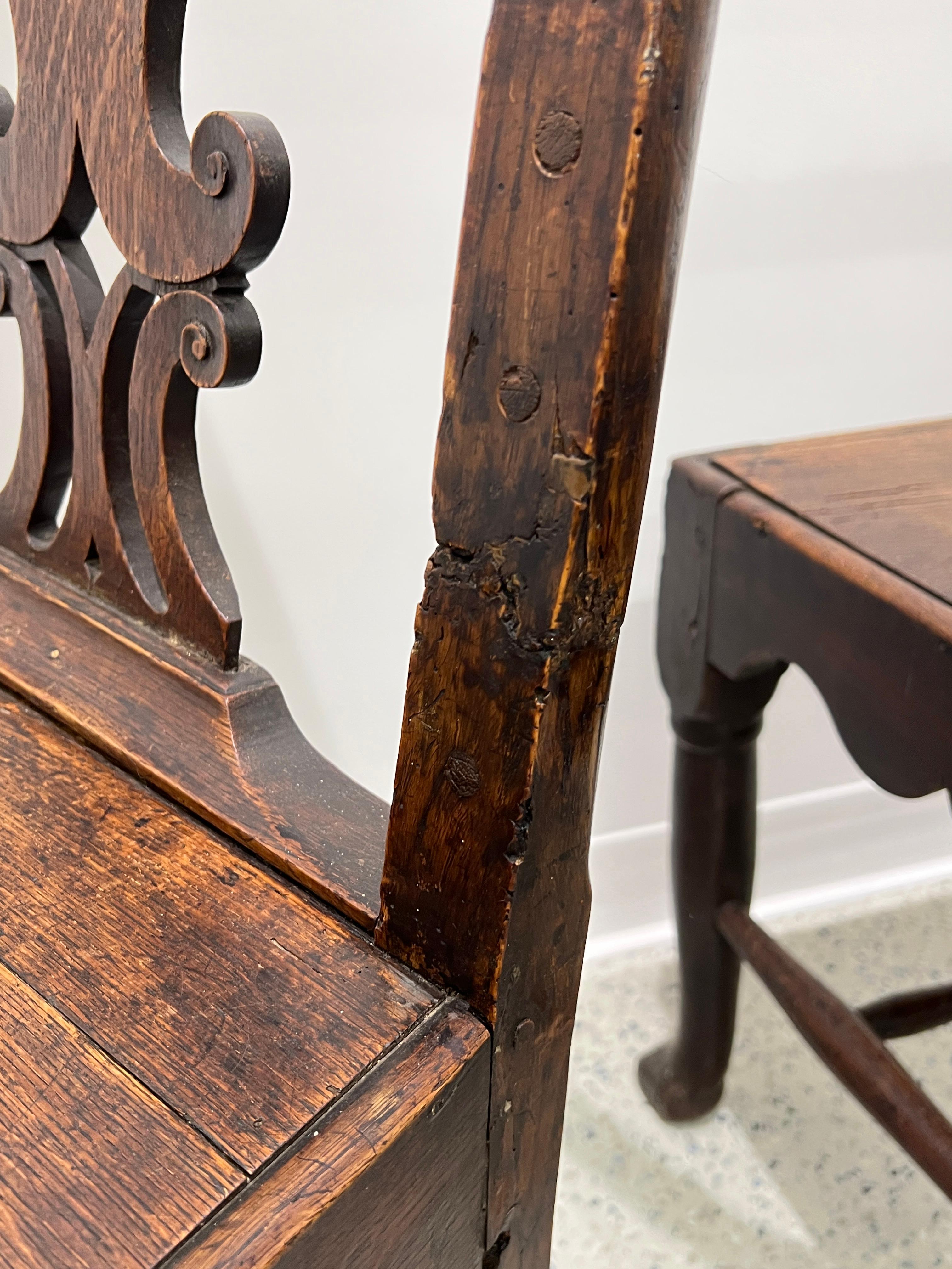 Pair Antique 18th Century Irish Oak Chippendale Side Chairs with Celtic Carving For Sale 13
