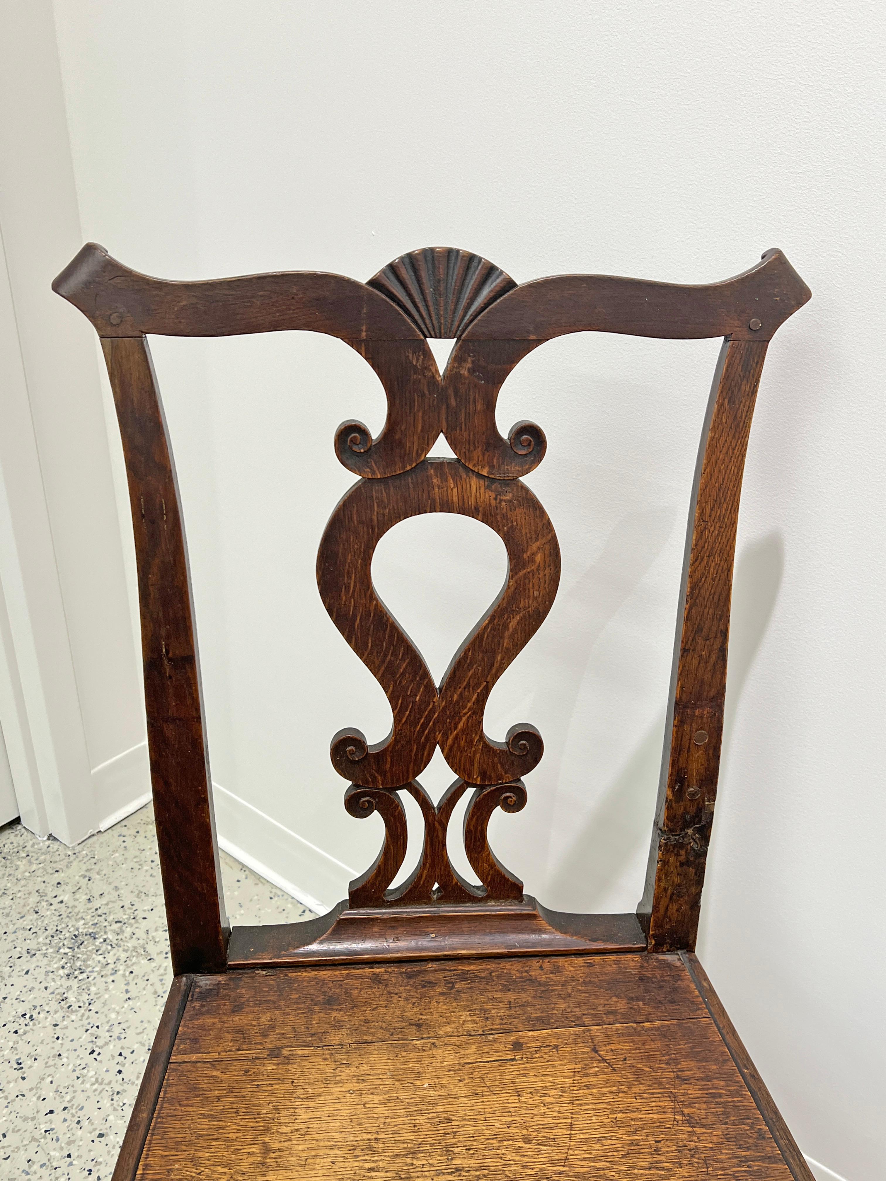 Pair Antique 18th Century Irish Oak Chippendale Side Chairs with Celtic Carving For Sale 3