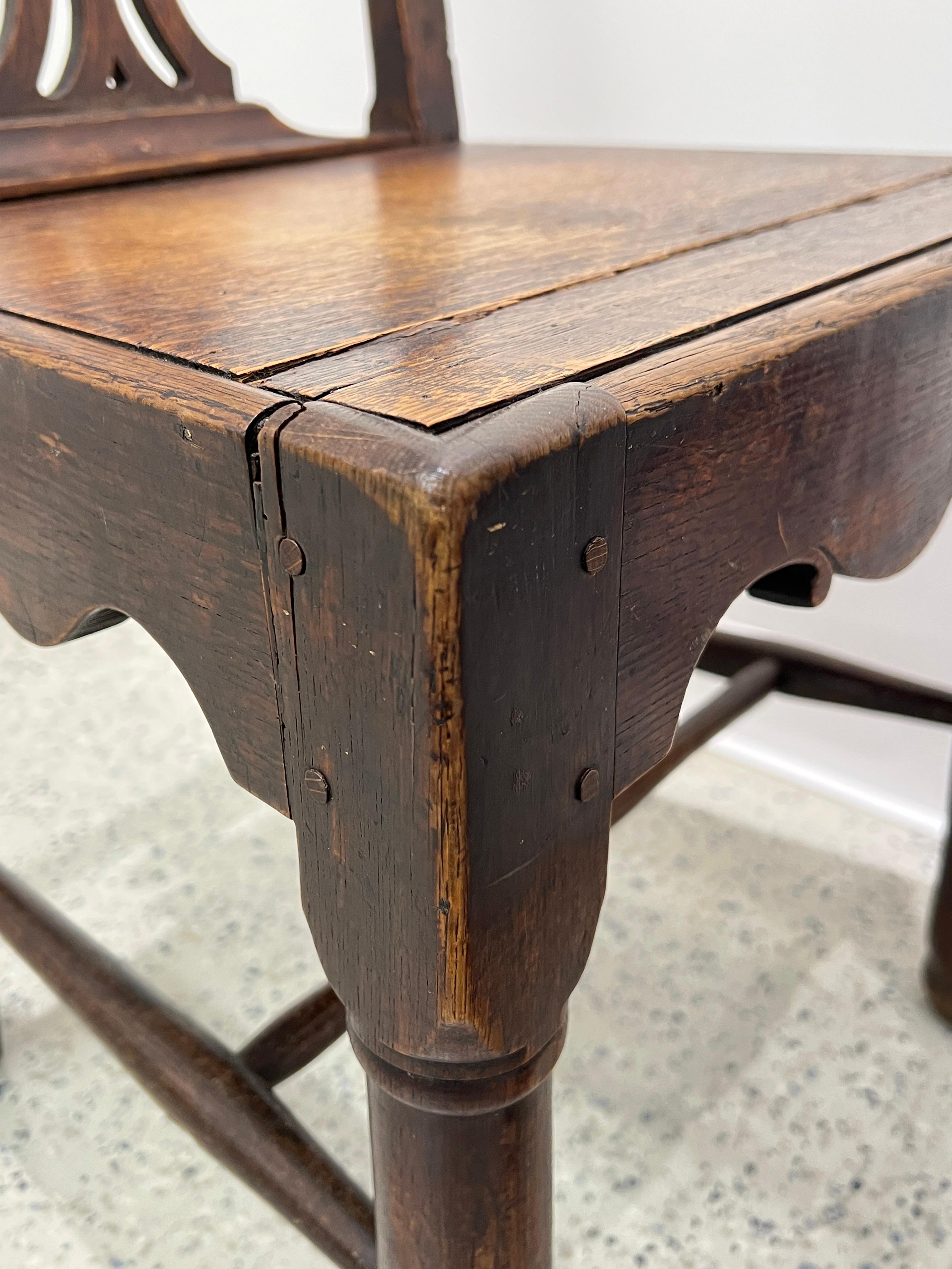 Pair Antique 18th Century Irish Oak Chippendale Side Chairs with Celtic Carving For Sale 5