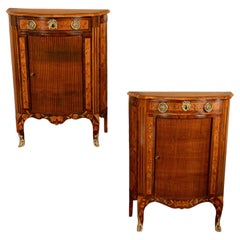 Pair Antique 18thC French Louis XV Inlaid Marquetry Ormolu Tambour Cabinets 1780