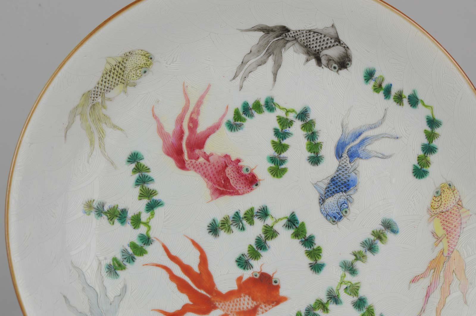 Pair of Antique Chinese Porcelain Plates Goldfishes Qianlong Marked 6