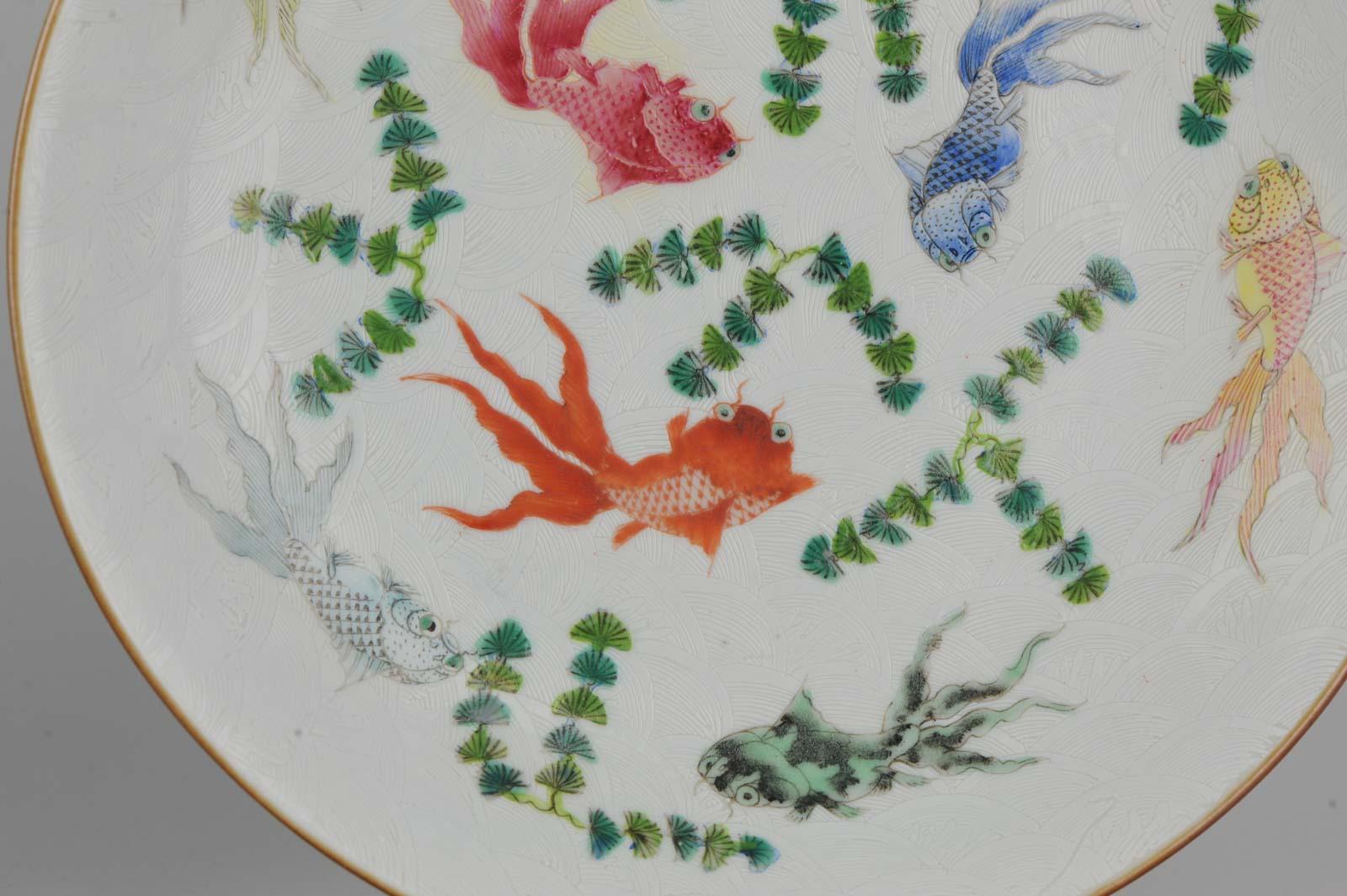 Pair of Antique Chinese Porcelain Plates Goldfishes Qianlong Marked 7