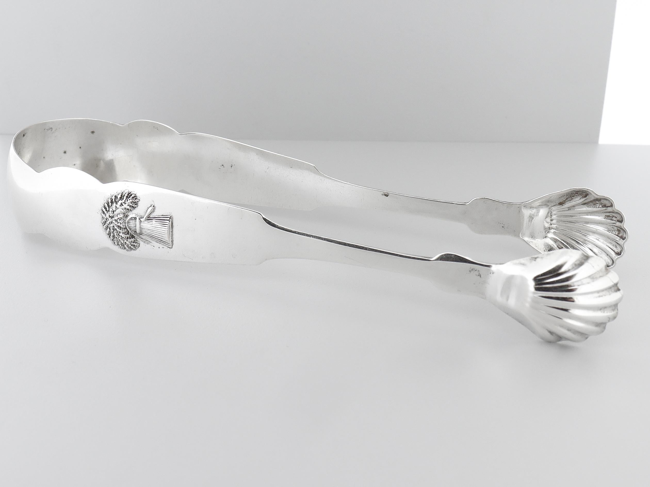 Coppia di antiche pinze da zucchero in argento con moneta americana del 19c A B Vancott NYC Sheaf of Wheat in vendita 8