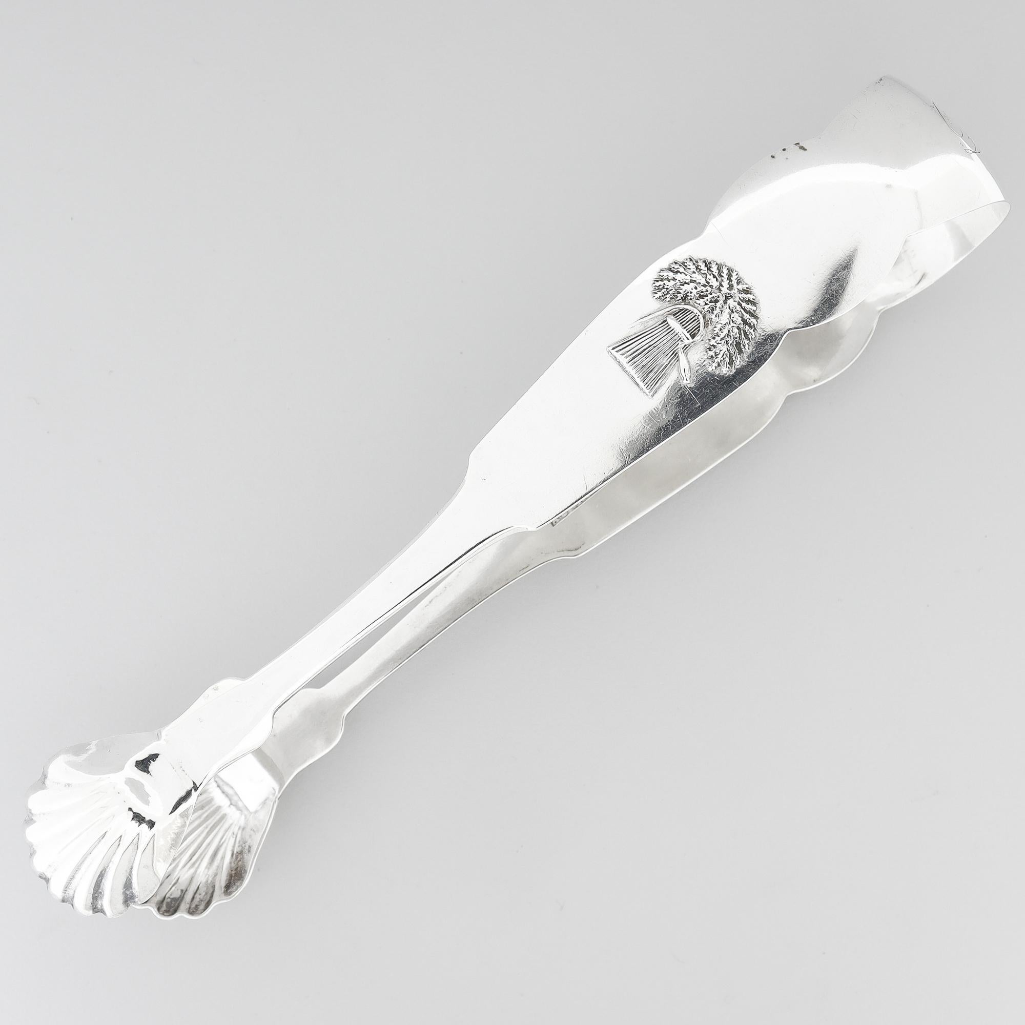 Coppia di antiche pinze da zucchero in argento con moneta americana del 19c A B Vancott NYC Sheaf of Wheat In condizioni buone in vendita a Philadelphia, PA