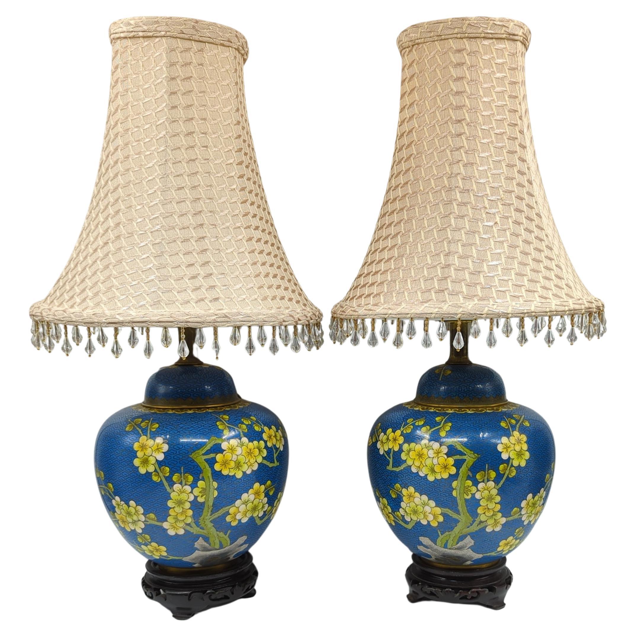 Pair Antique 19c Chinese Gilt Cloisonne Covered Prunus Ginger Jar Table Lamps For Sale 6