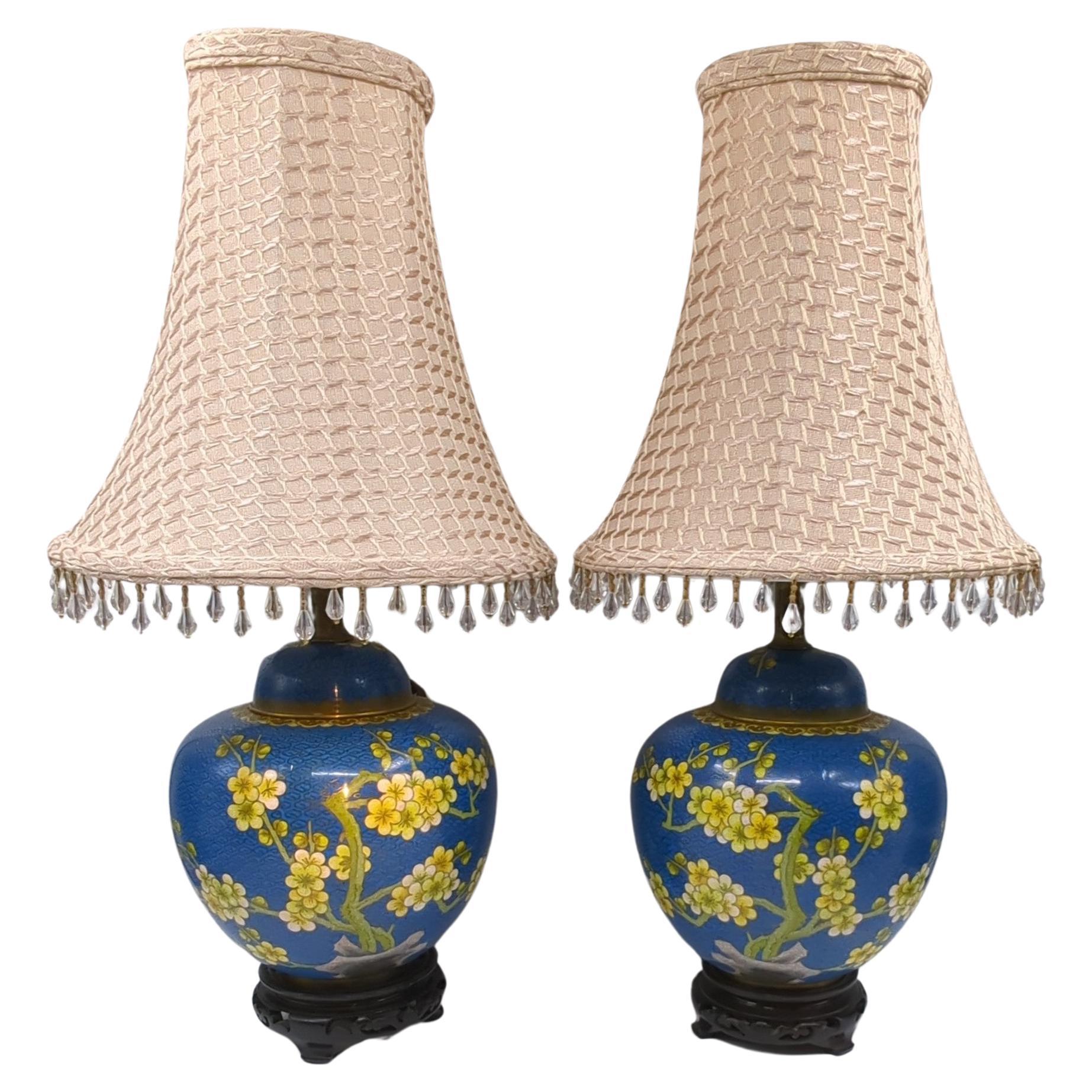 Paire d'anciennes lampes de table en cloisonné recouvertes de prunus et de gingembre, en vermeil, datant du 19e siècle. en vente 5