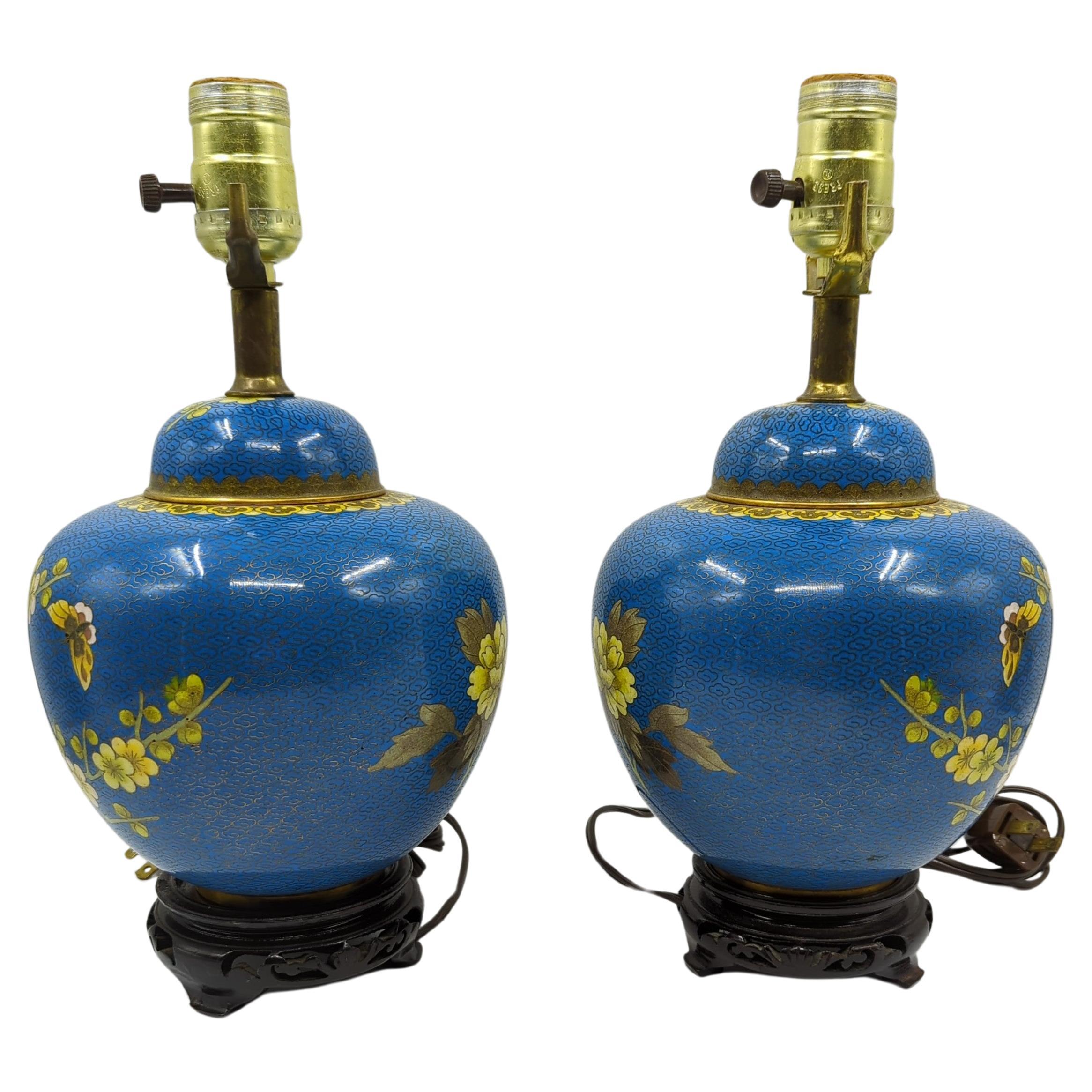 Pair Antique 19c Chinese Gilt Cloisonne Covered Prunus Ginger Jar Table Lamps For Sale 8