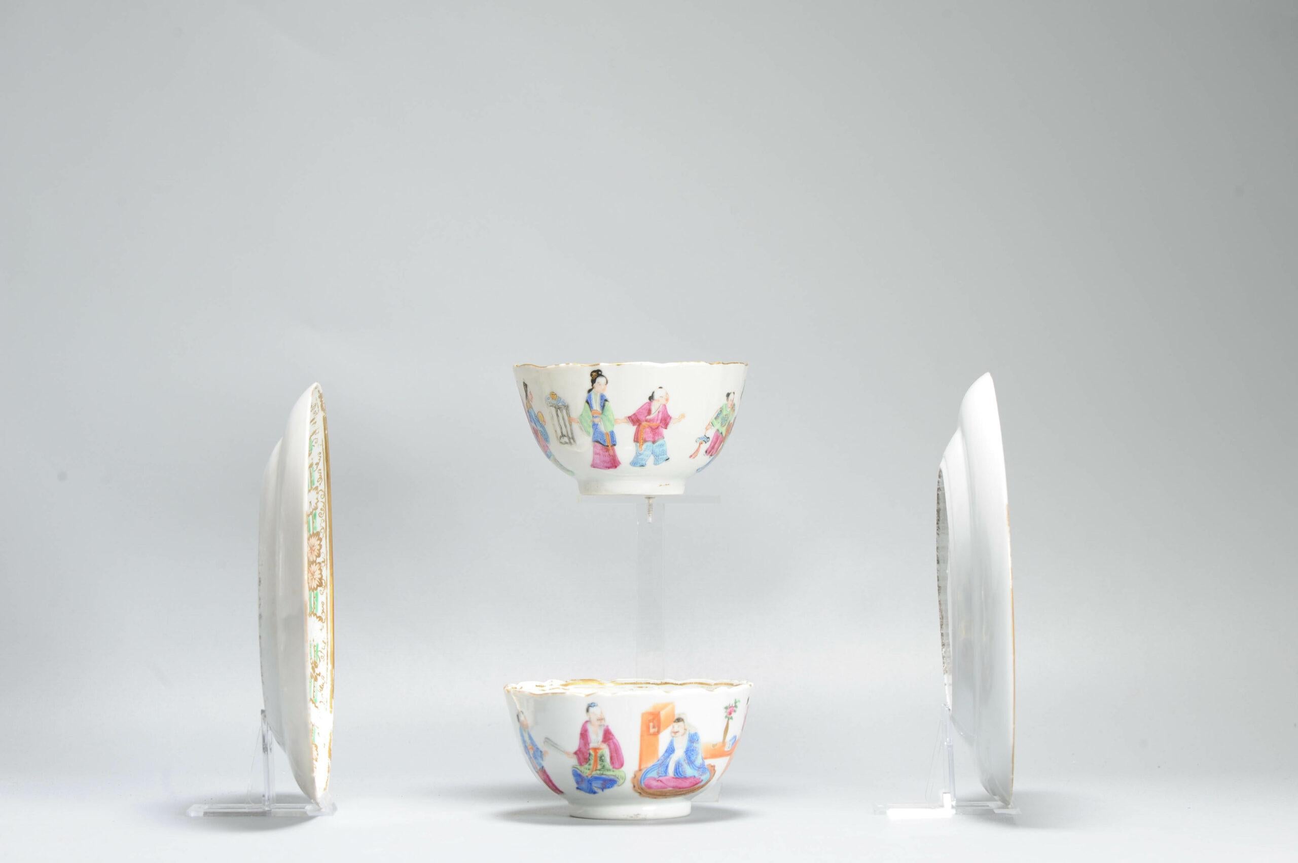 COPPIA Antica tazza e piatto in porcellana cinese del XIX secolo con figure Qing Daoguang in vendita 6