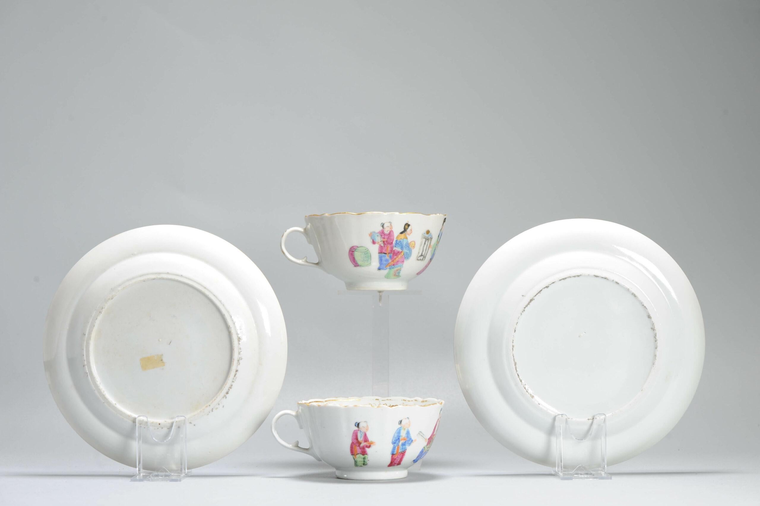 COPPIA Antica tazza e piatto in porcellana cinese del XIX secolo con figure Qing Daoguang in vendita 3