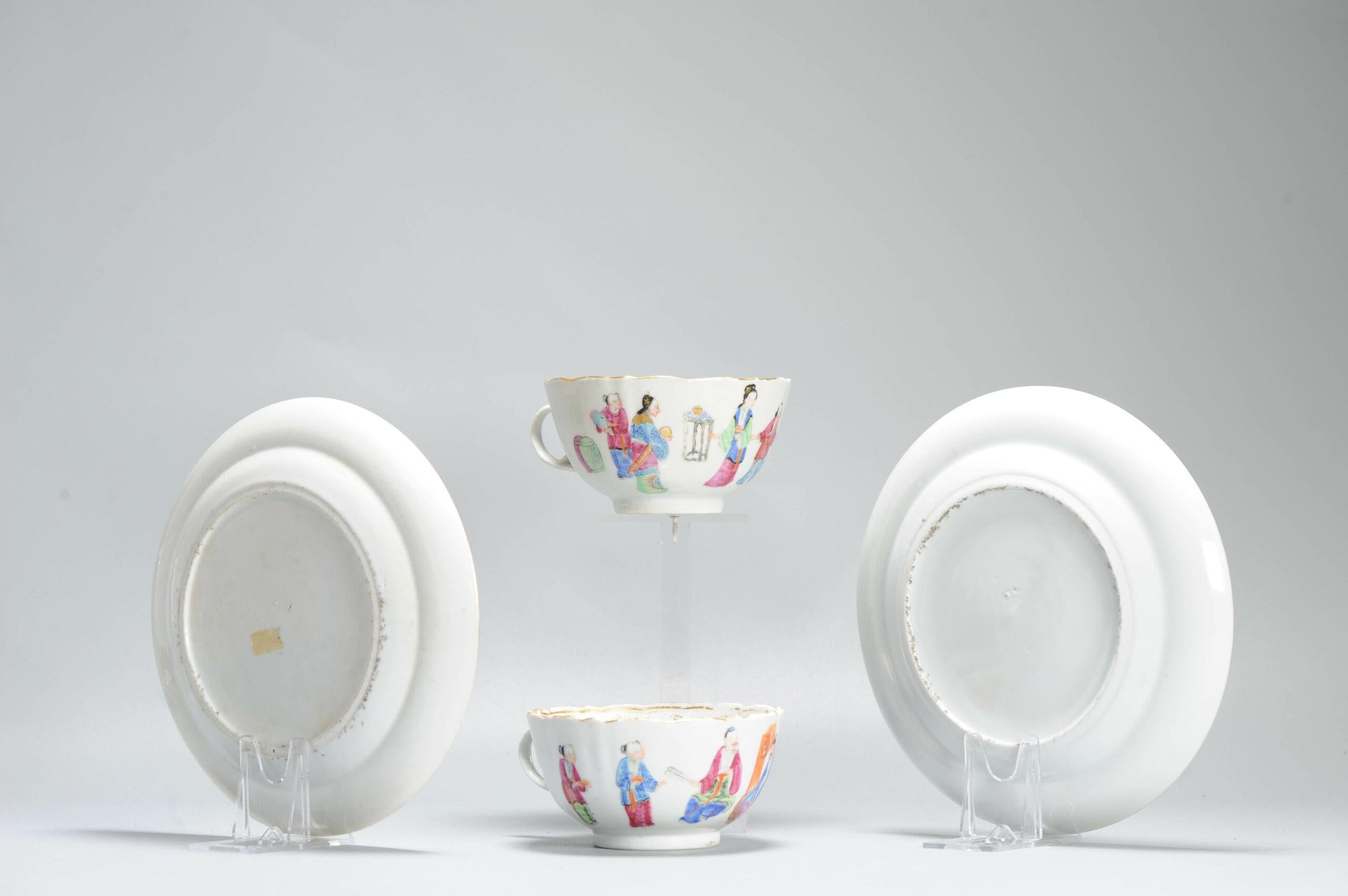 COPPIA Antica tazza e piatto in porcellana cinese del XIX secolo con figure Qing Daoguang in vendita 4