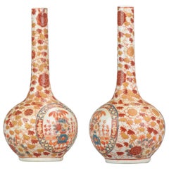 Pair of Antique 19th Century Japanese Kutani Vase Marked on Base Birds Swallows
