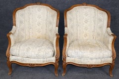 Pair Antique 19th C. French Louis XV Style Bergère Chairs