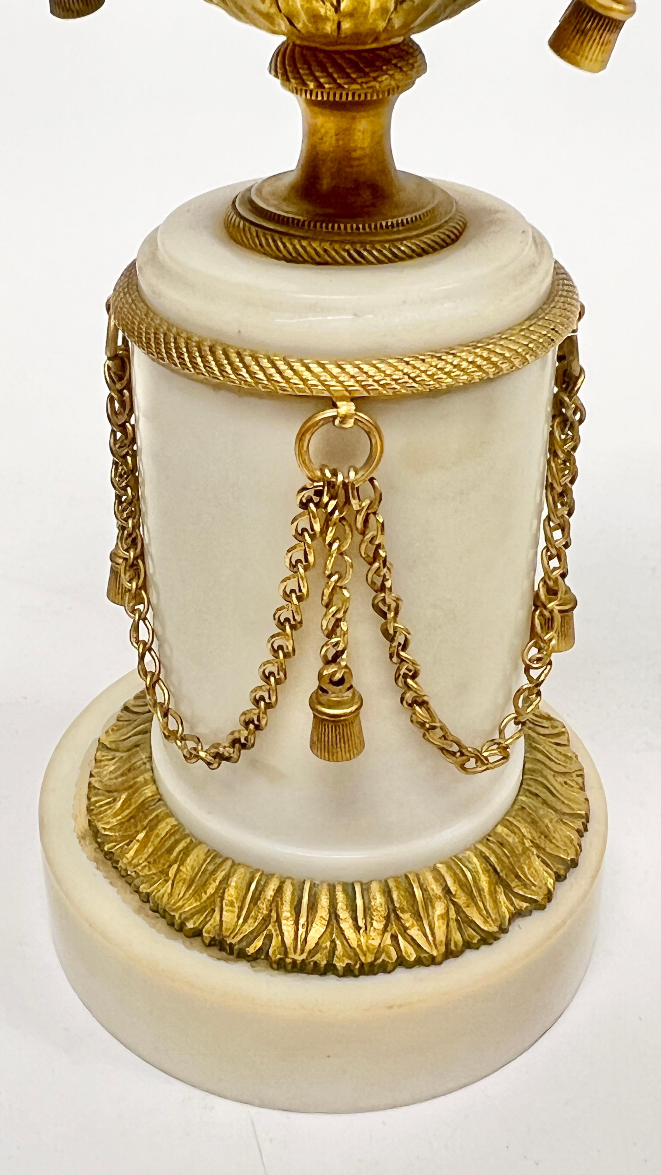 Pair Antique 19th C French Louis XVI Style Gilt Bronze Marble Candle Holders For Sale 7