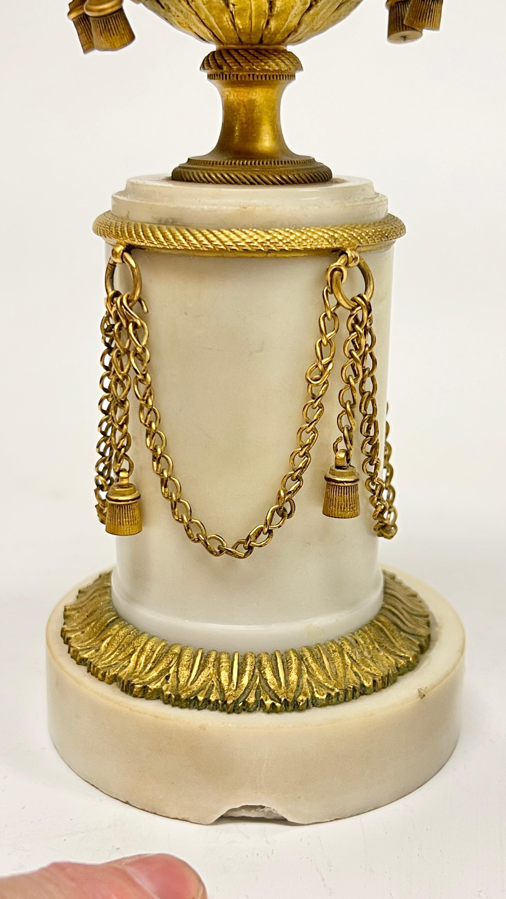 Pair Antique 19th C French Louis XVI Style Gilt Bronze Marble Candle Holders For Sale 8