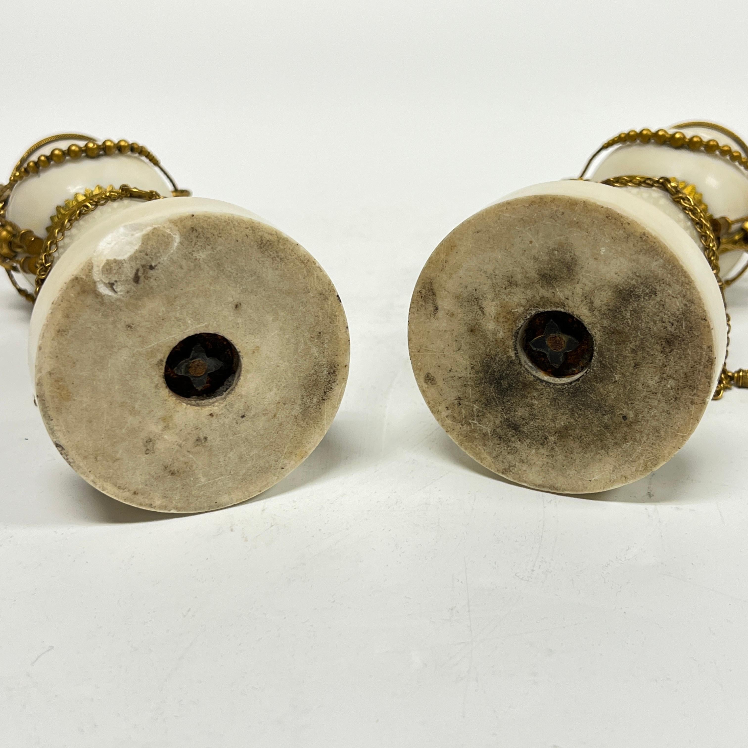 Pair Antique 19th C French Louis XVI Style Gilt Bronze Marble Candle Holders For Sale 9