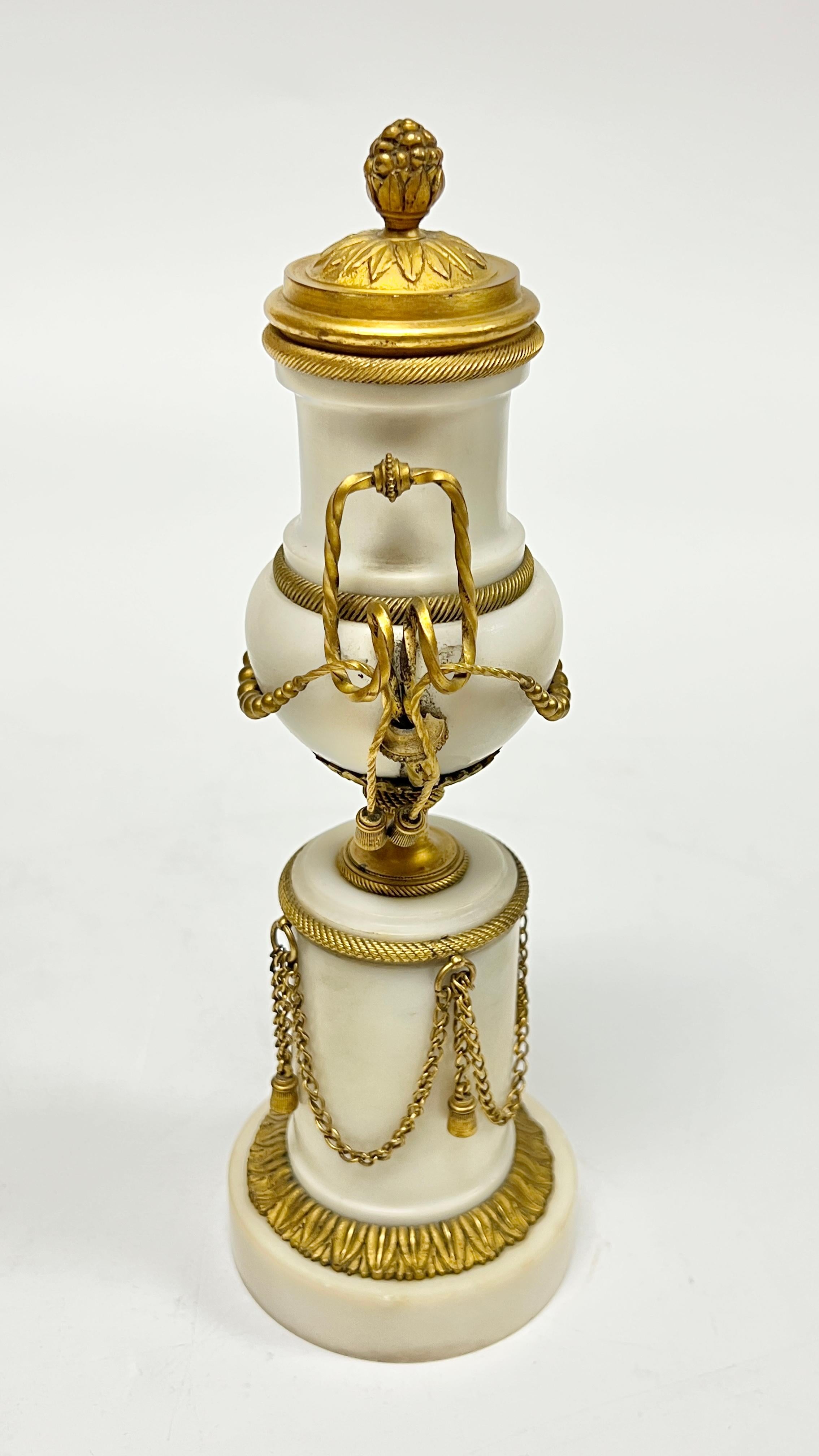 Pair Antique 19th C French Louis XVI Style Gilt Bronze Marble Candle Holders For Sale 10