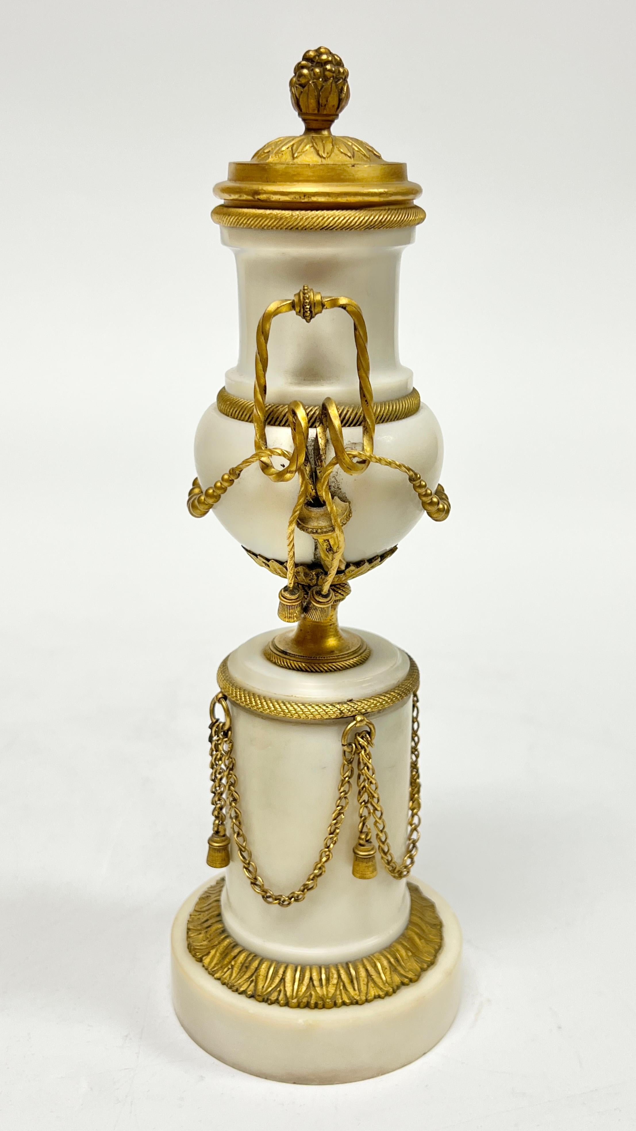 Pair Antique 19th C French Louis XVI Style Gilt Bronze Marble Candle Holders For Sale 11