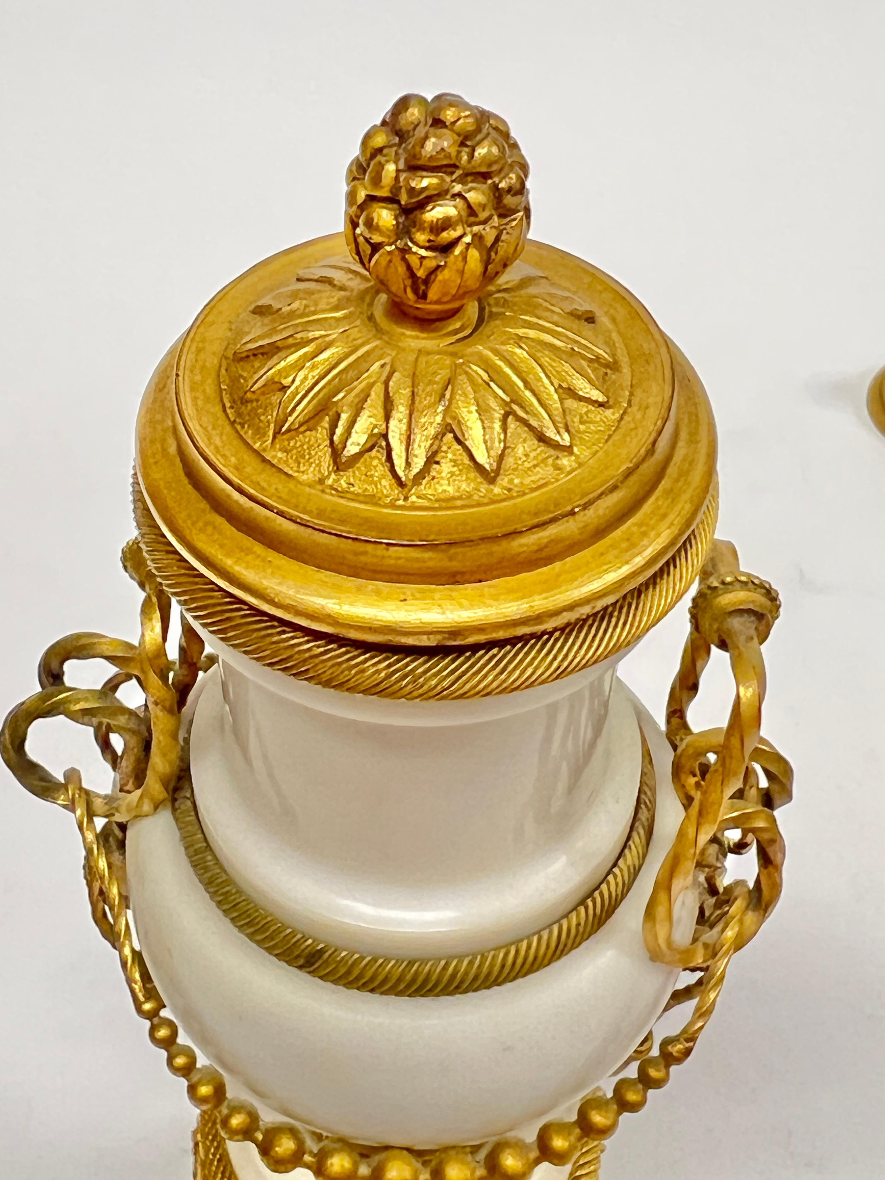 Pair Antique 19th C French Louis XVI Style Gilt Bronze Marble Candle Holders For Sale 1