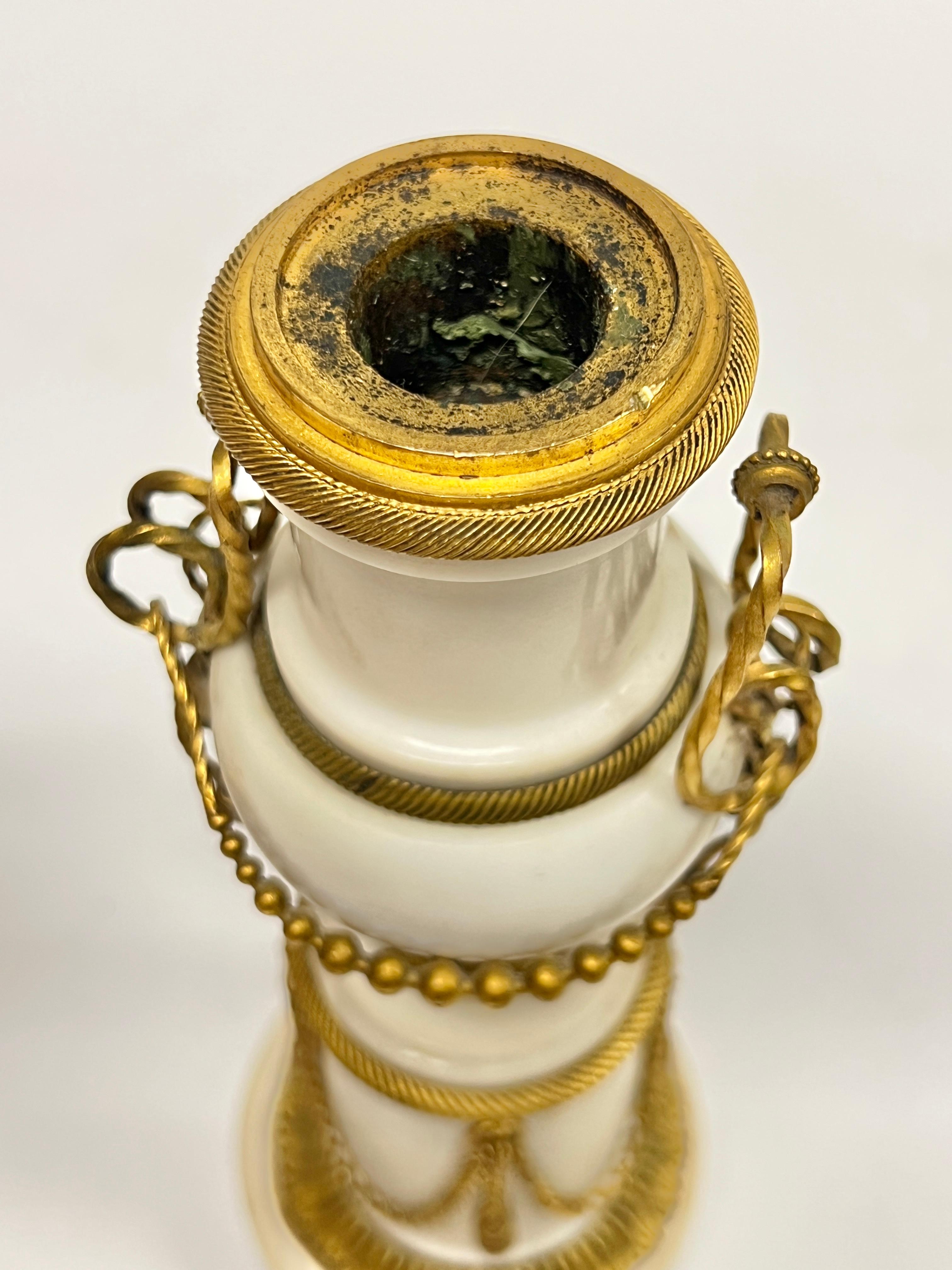 Pair Antique 19th C French Louis XVI Style Gilt Bronze Marble Candle Holders For Sale 2