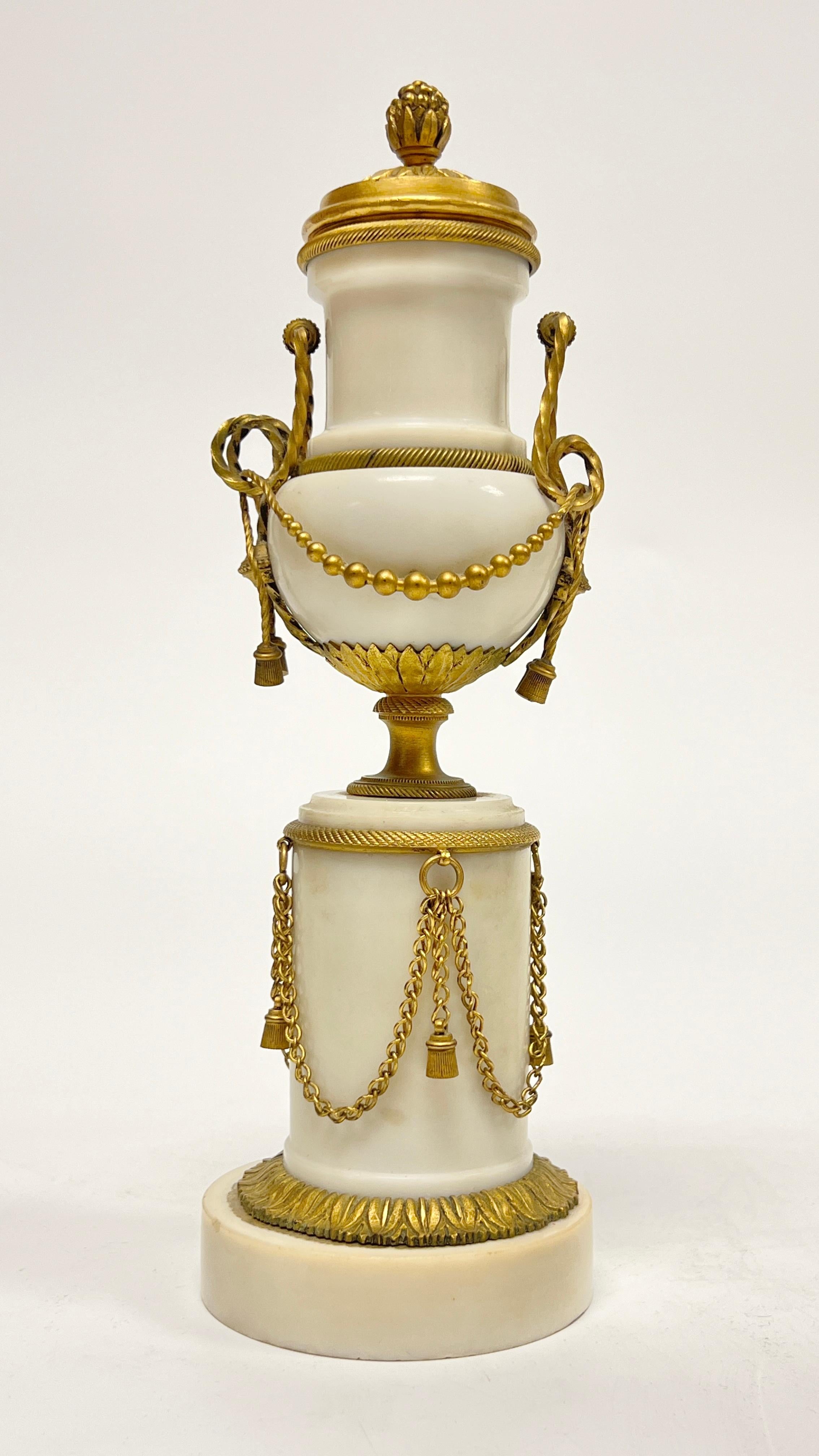 Pair Antique 19th C French Louis XVI Style Gilt Bronze Marble Candle Holders For Sale 4