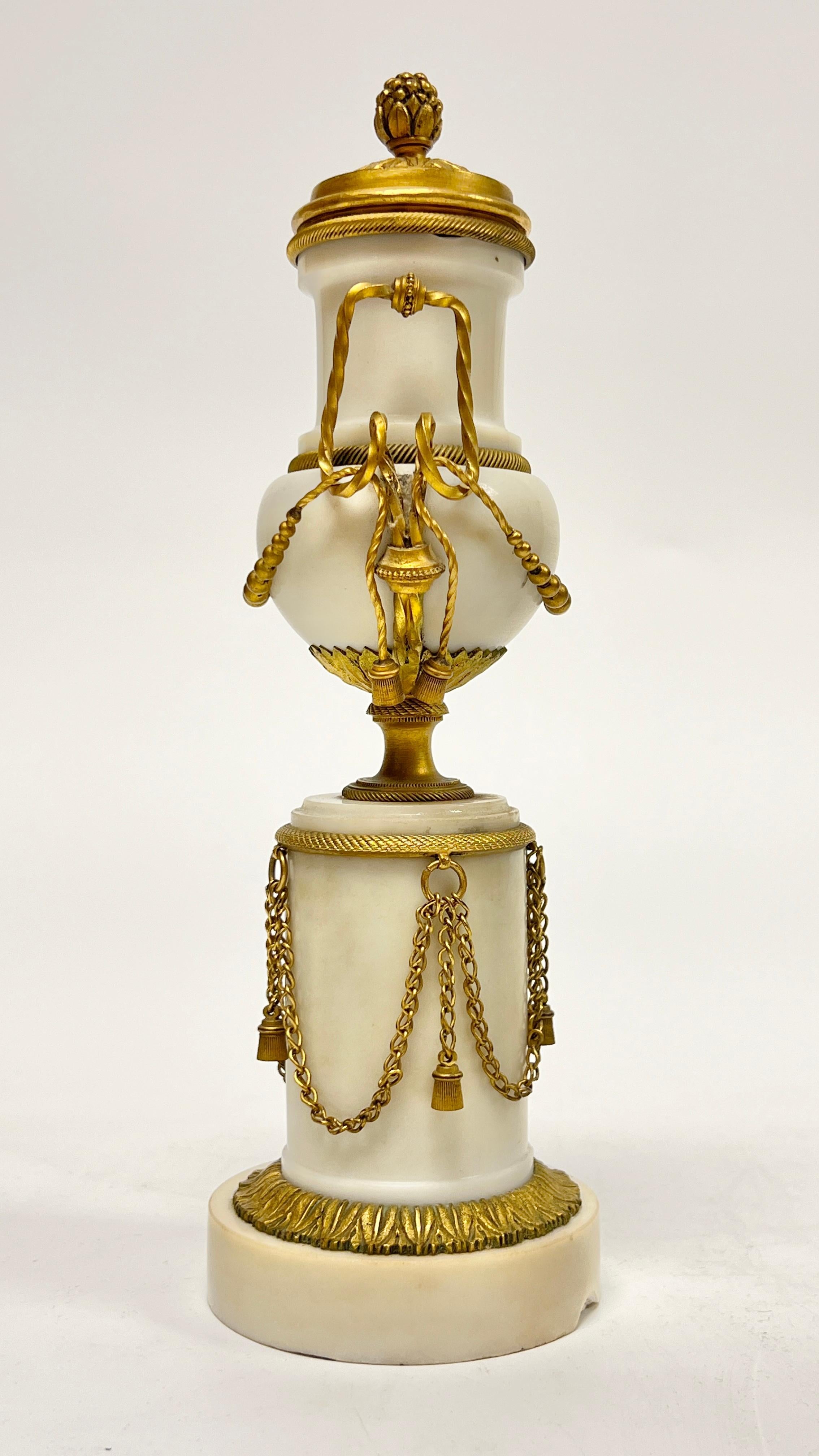 Pair Antique 19th C French Louis XVI Style Gilt Bronze Marble Candle Holders For Sale 5