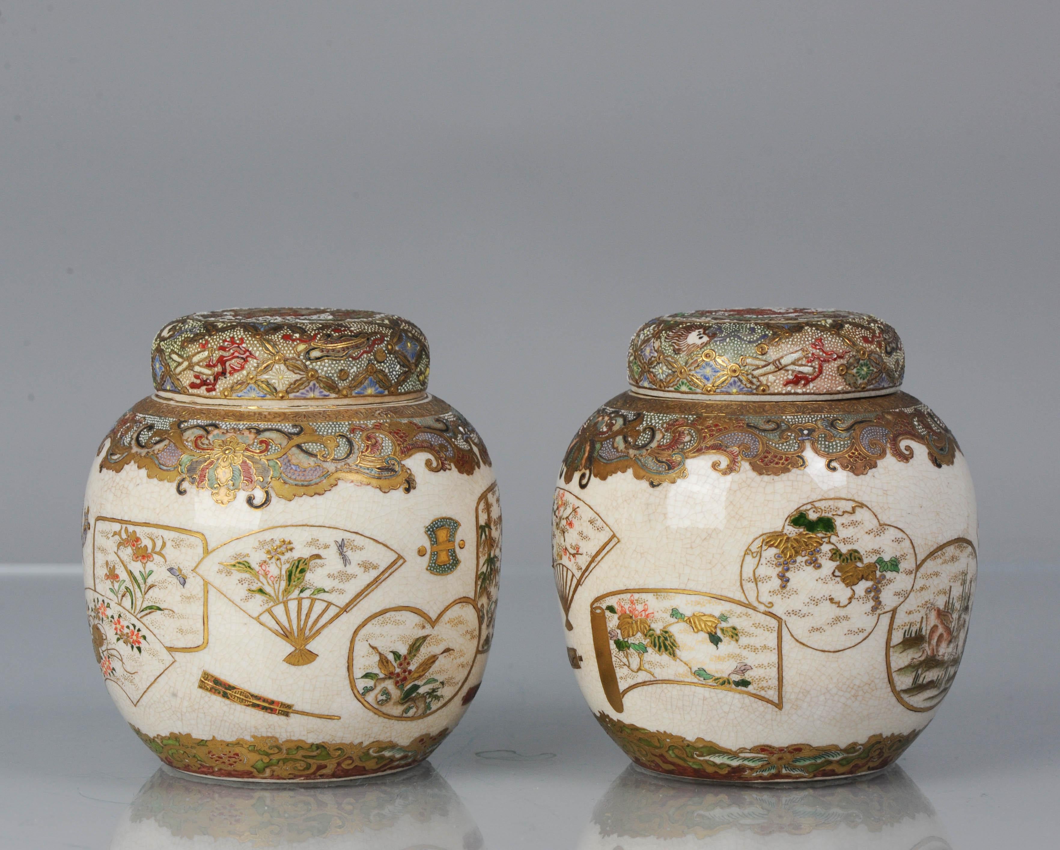 Pair Antique 19th C Meiji Japanese Satsuma Vase with Unmarked Base In Excellent Condition For Sale In Amsterdam, Noord Holland