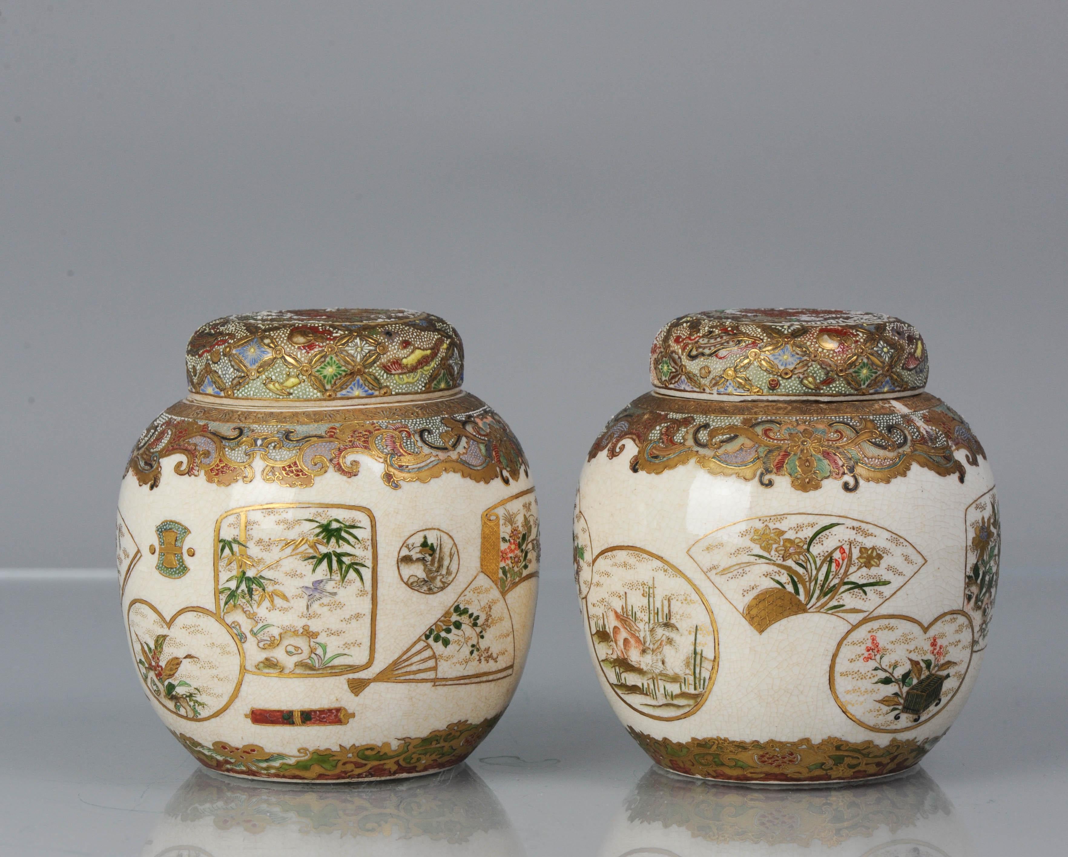 Porcelain Pair Antique 19th C Meiji Japanese Satsuma Vase with Unmarked Base For Sale