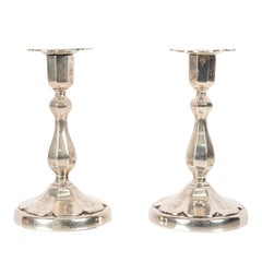Pair Antique 19th C Swedish Gustavian Silver Engraved Candlestick Holders 1864