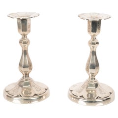 Pair Antique 19th C Swedish Gustavian Silver Engraved Candlestick Holders 1864